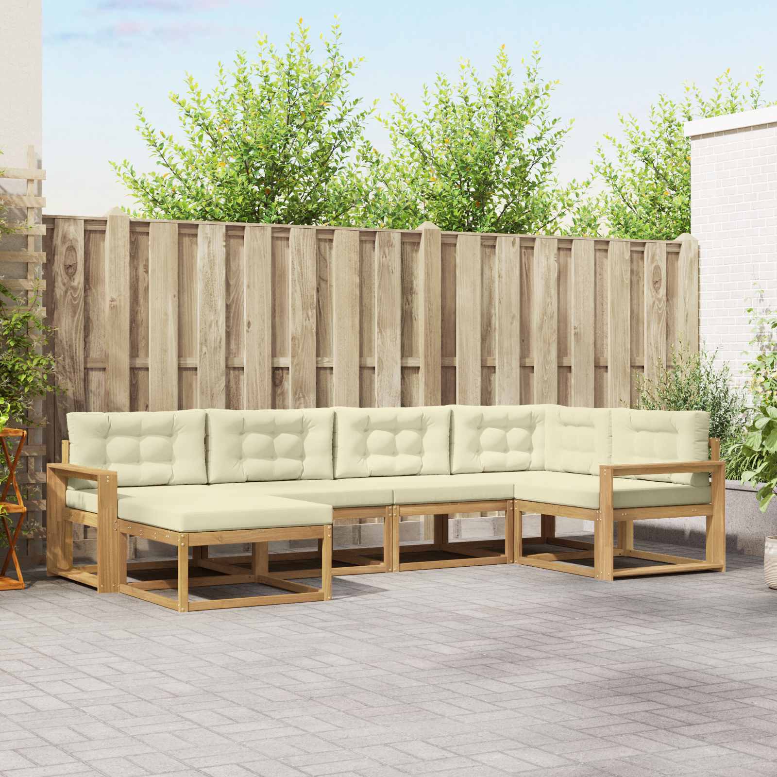 Set vanjskih sofa s jastukom 5 pcs Bijela i krem Poliester