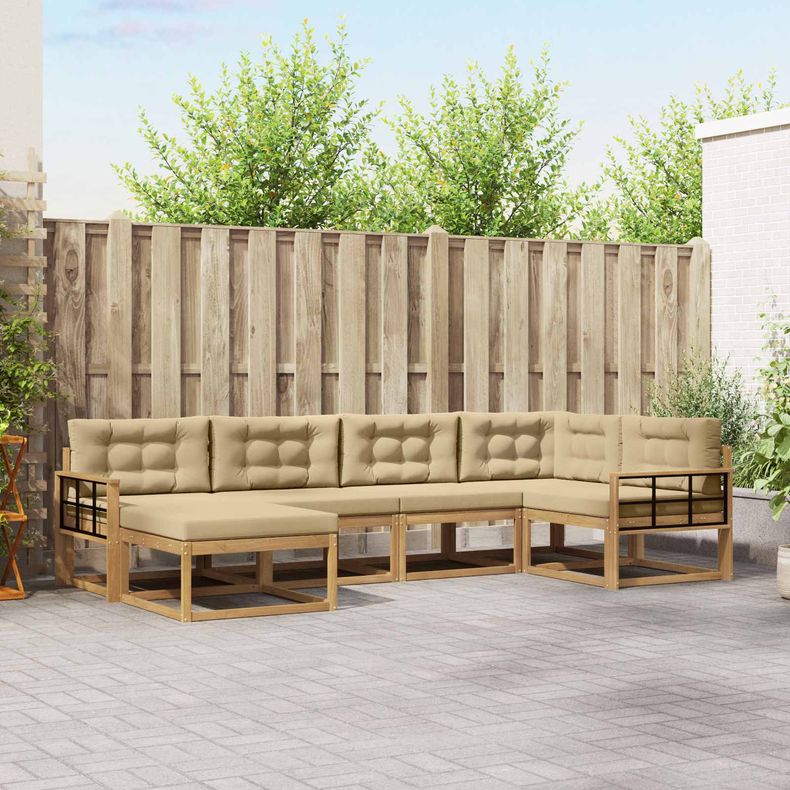 Set vanjskih sofa s jastukom 5 pcs Bijela i bež Poliester