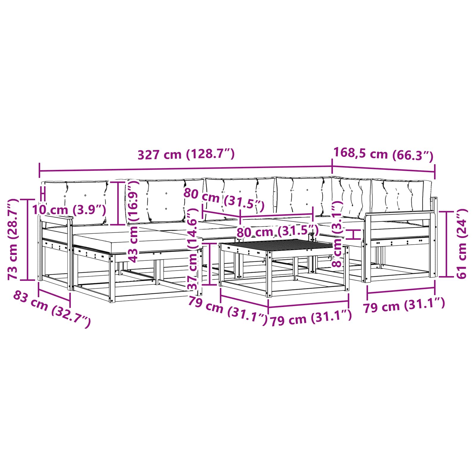 Set vanjskih sofa 7 pcs Bijela i bež