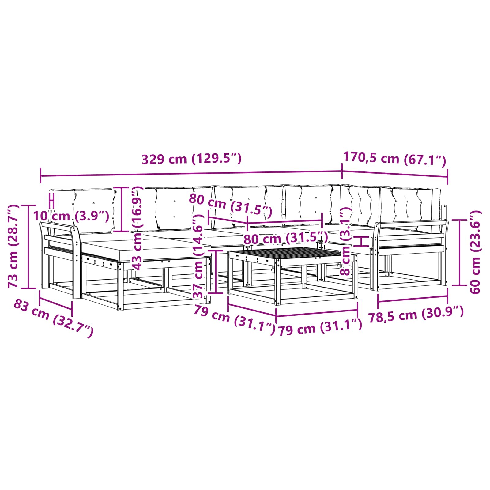 Set vanjskih sofa 7 pcs Bijela i bež