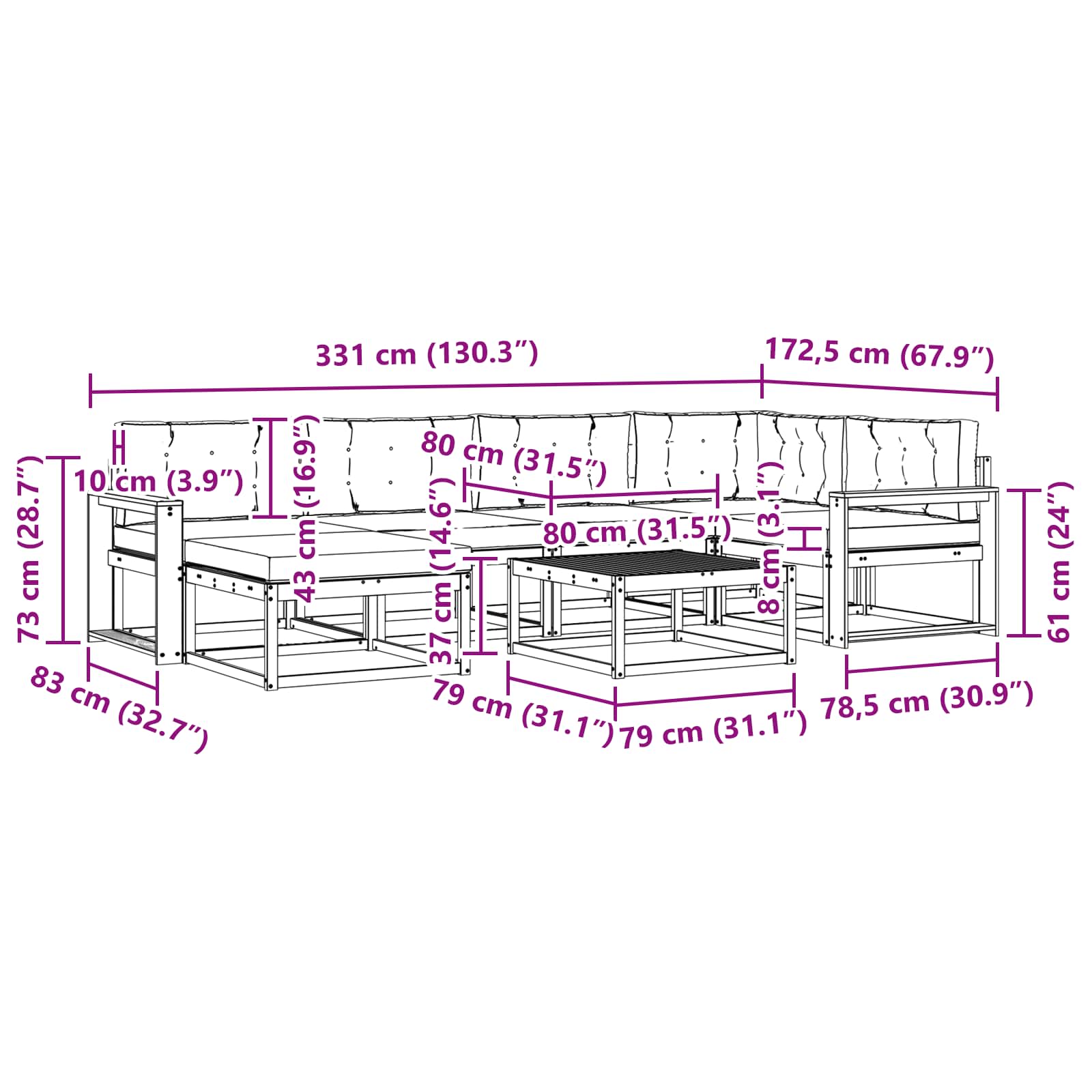 Set vanjskih sofa 7 pcs Bijela i svjetlosiva
