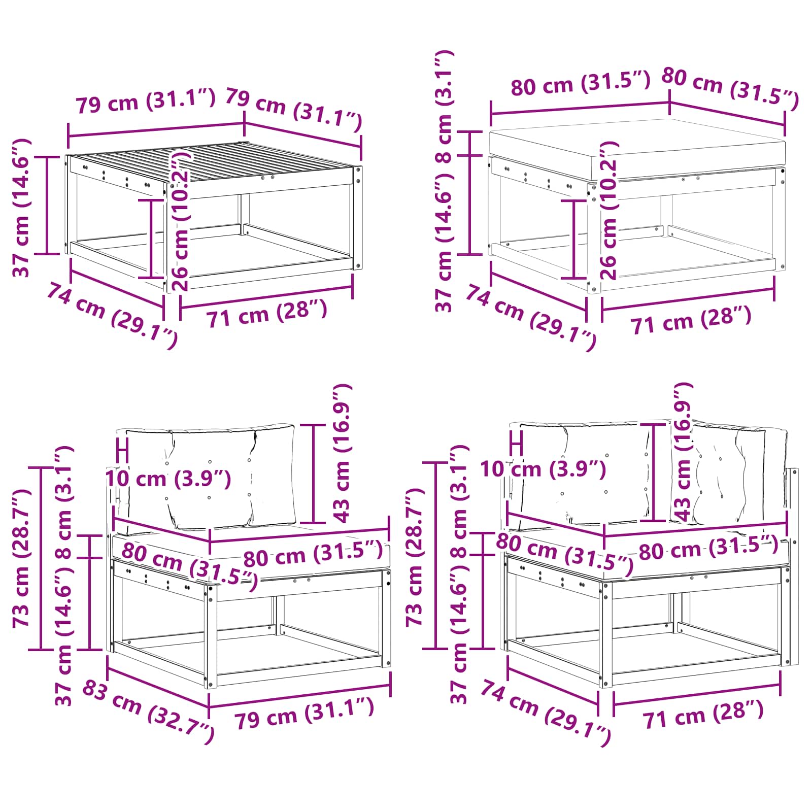 Set vanjskih sofa 7 pcs Bijela i bež
