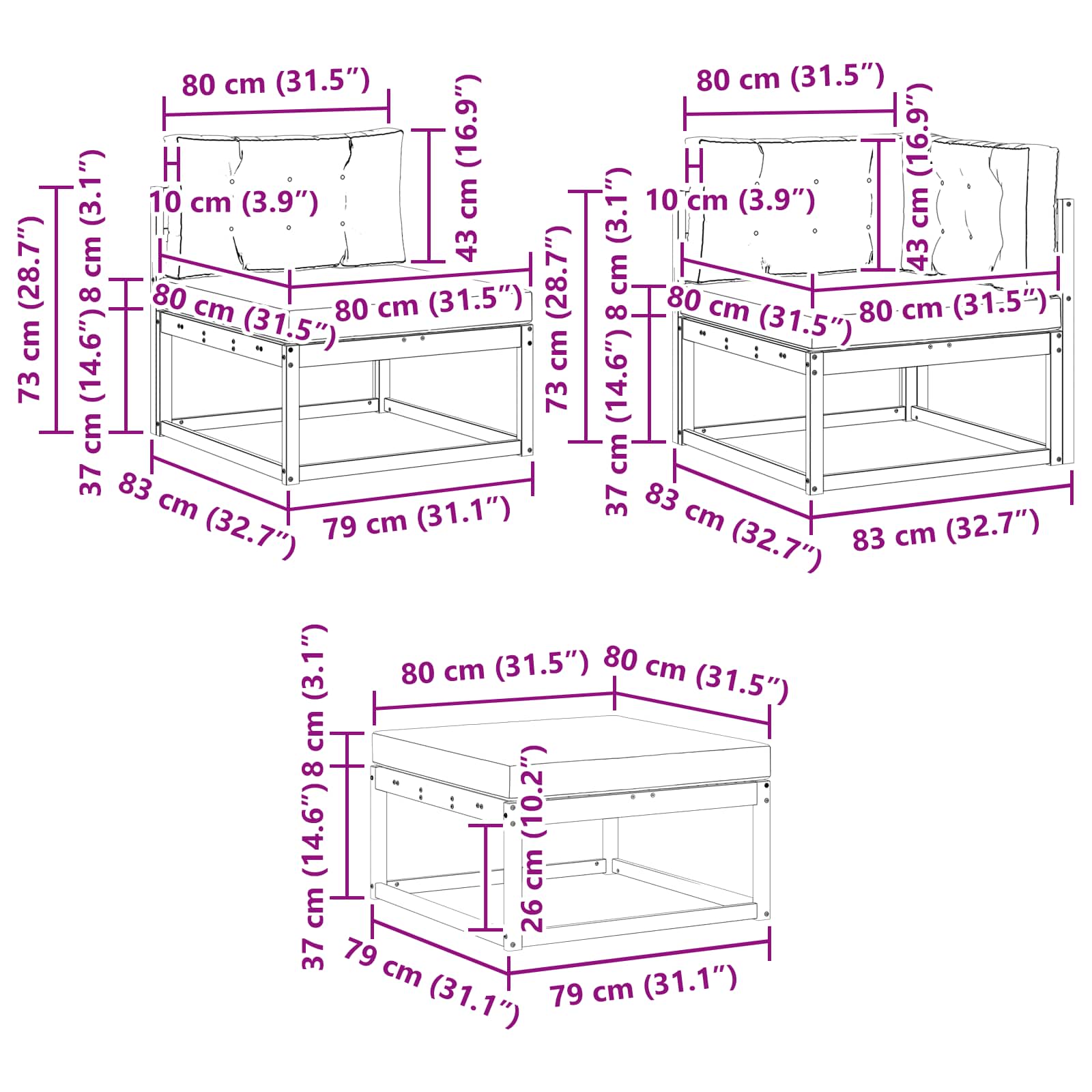 Set vanjskih sofa s jastukom 7 pcs Bijela i bež