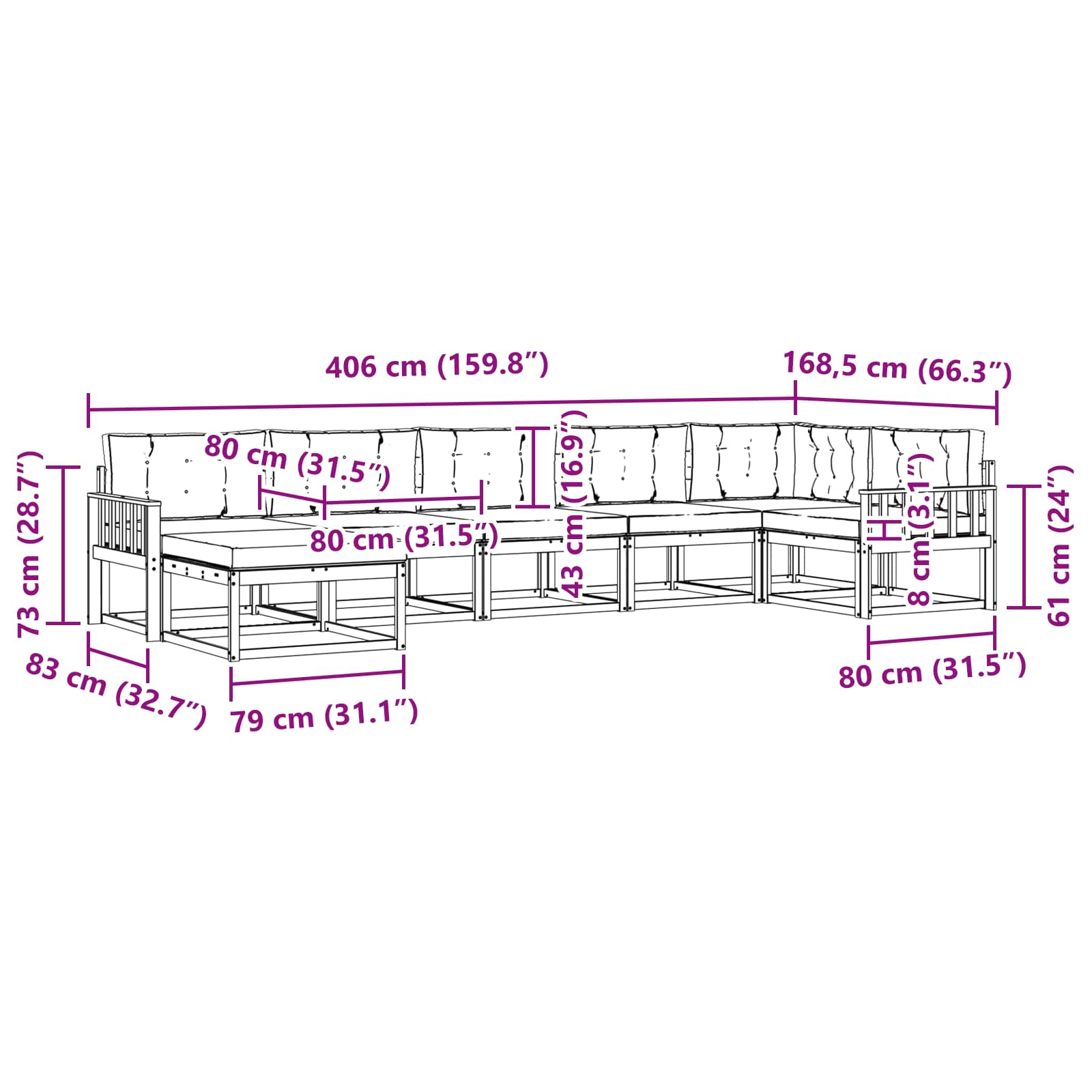 Set vanjskih sofa s jastukom 7 pcs Bijela i antracit
