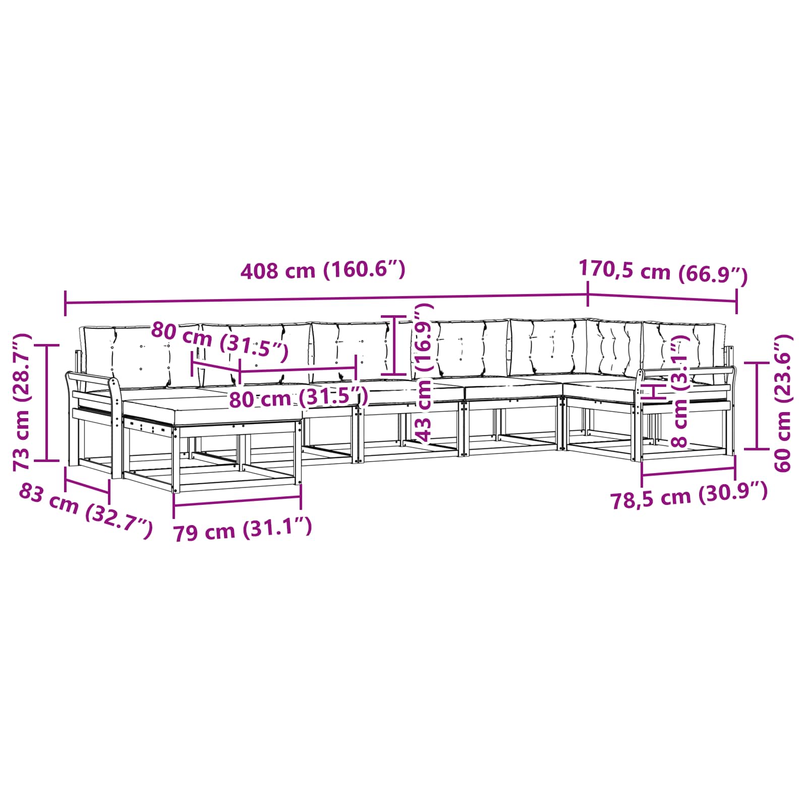 Set vanjskih sofa s jastukom 7 pcs Bijela i antracit