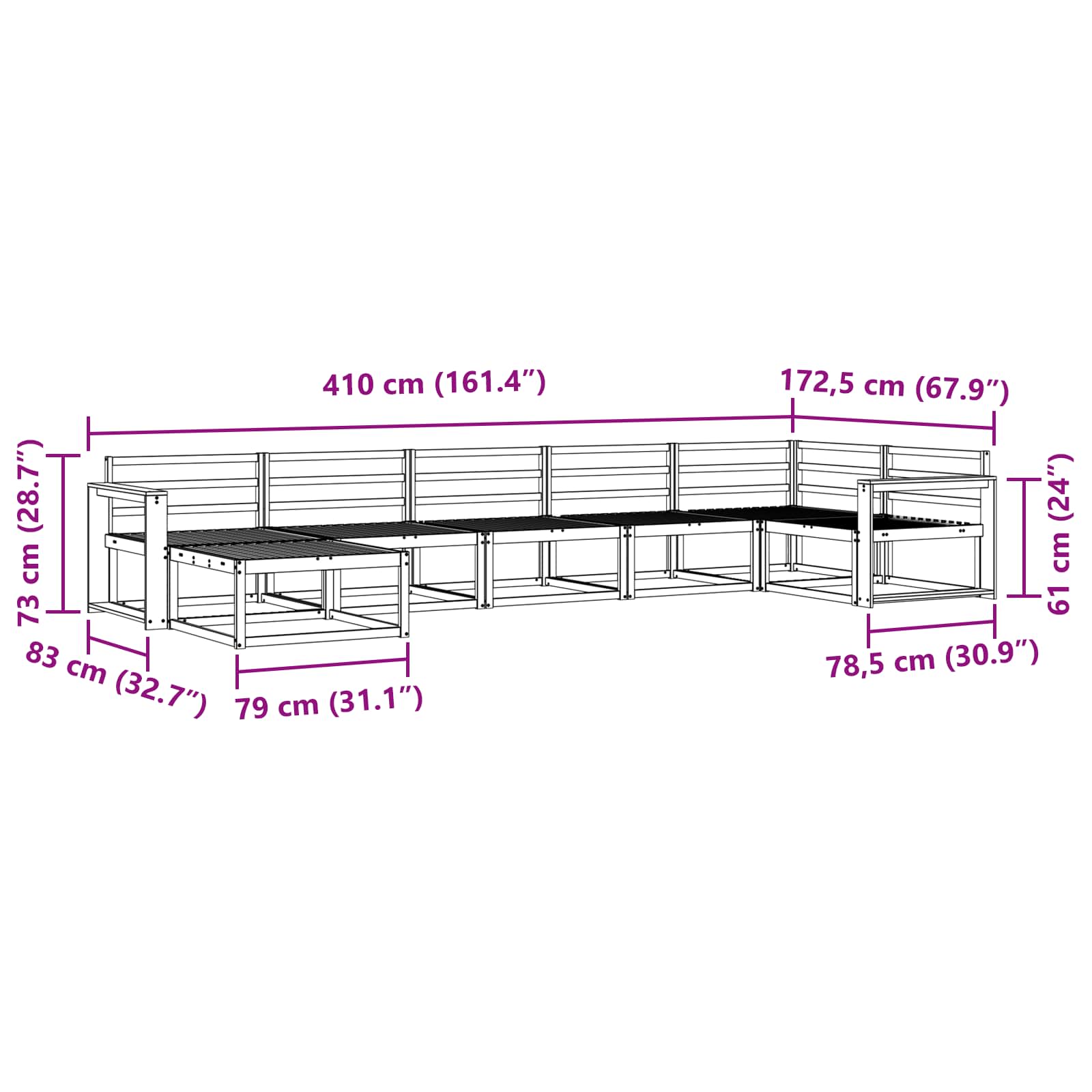 Set vanjskih sofa 7 pcs Bijela Čvrsto drvo akacije