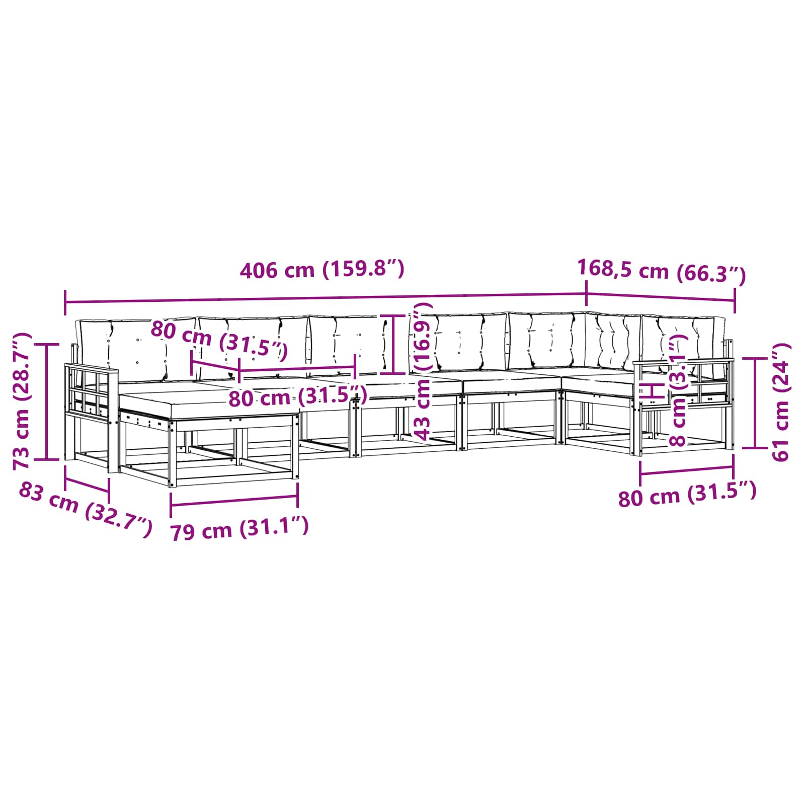 Set vanjskih sofa s jastukom 7 pcs Bijela i bež