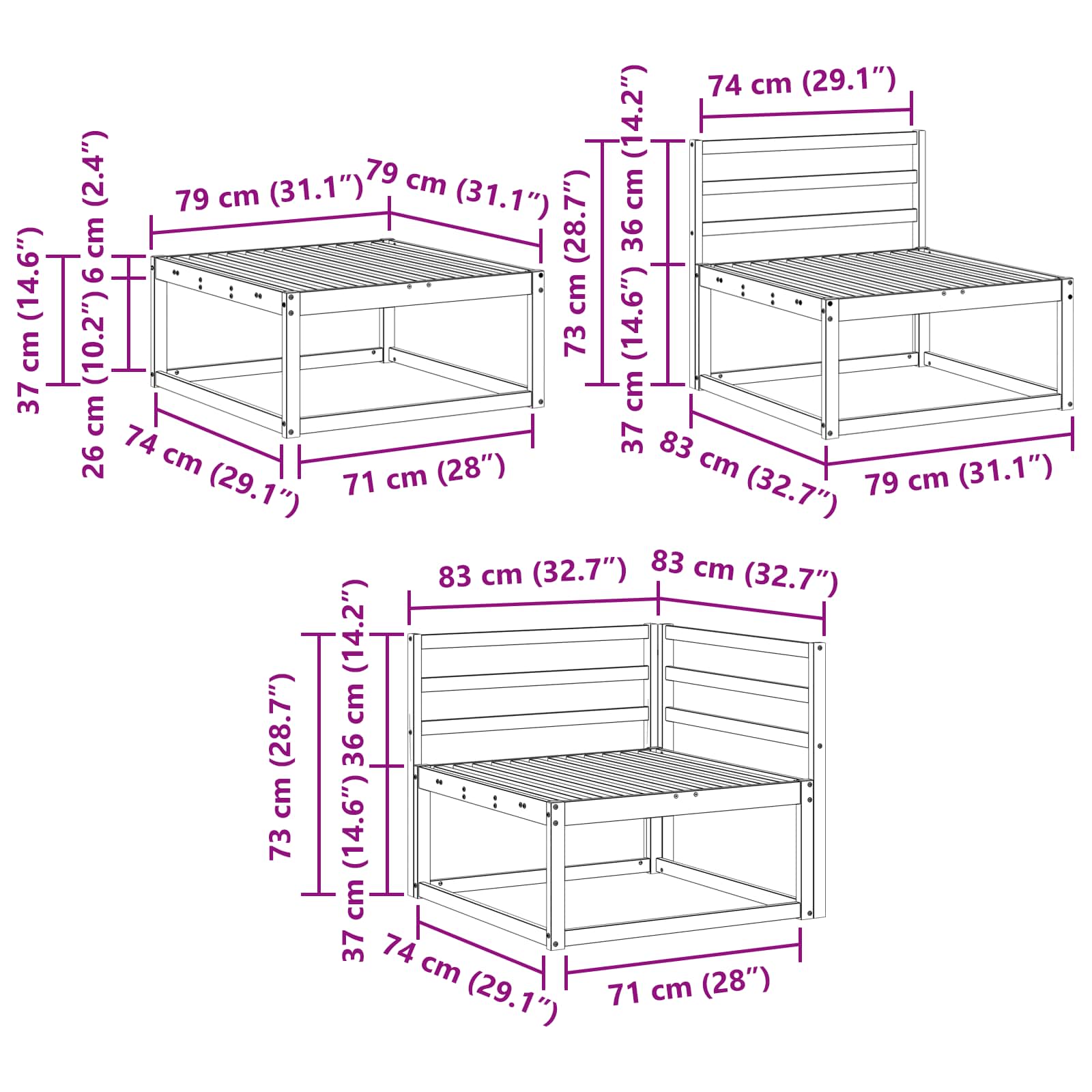 Set vanjskih sofa 7 pcs Bijela Čvrsto drvo akacije