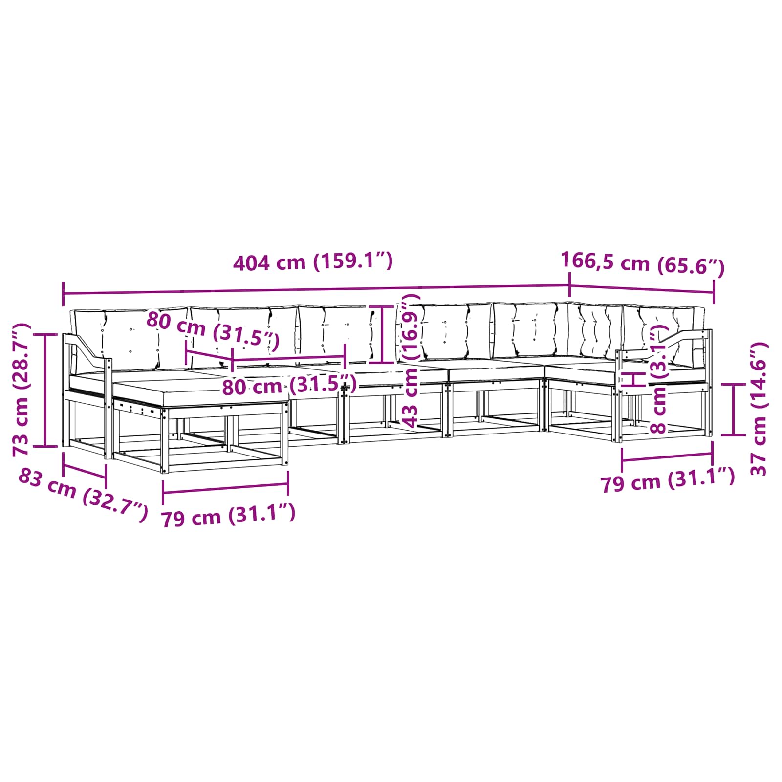 Set vanjskih sofa s jastukom 7 pcs Bijela i antracit