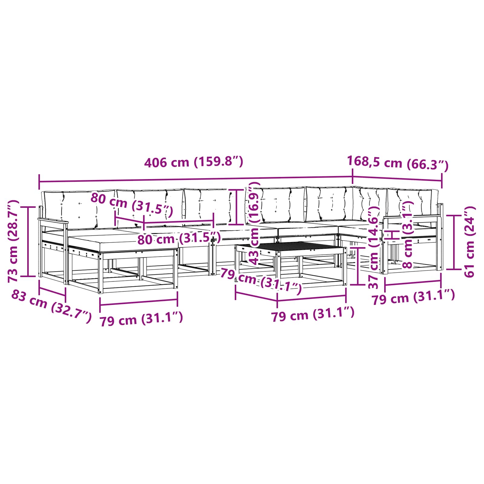 Set vanjskih sofa 8 pcs Bijela i svjetlosiva
