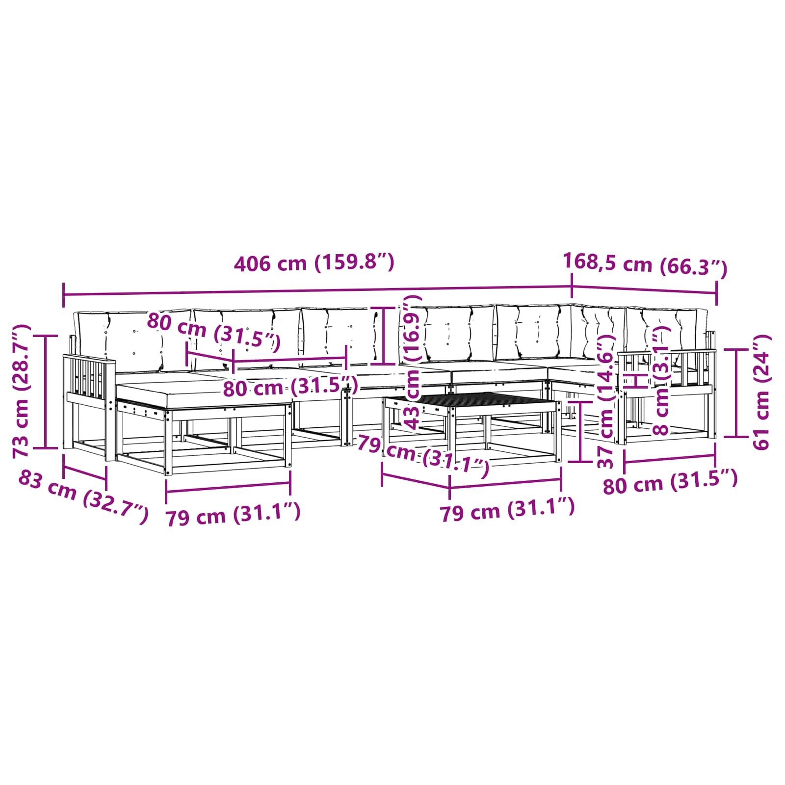 Set vanjskih sofa 8 pcs Bijela i bež
