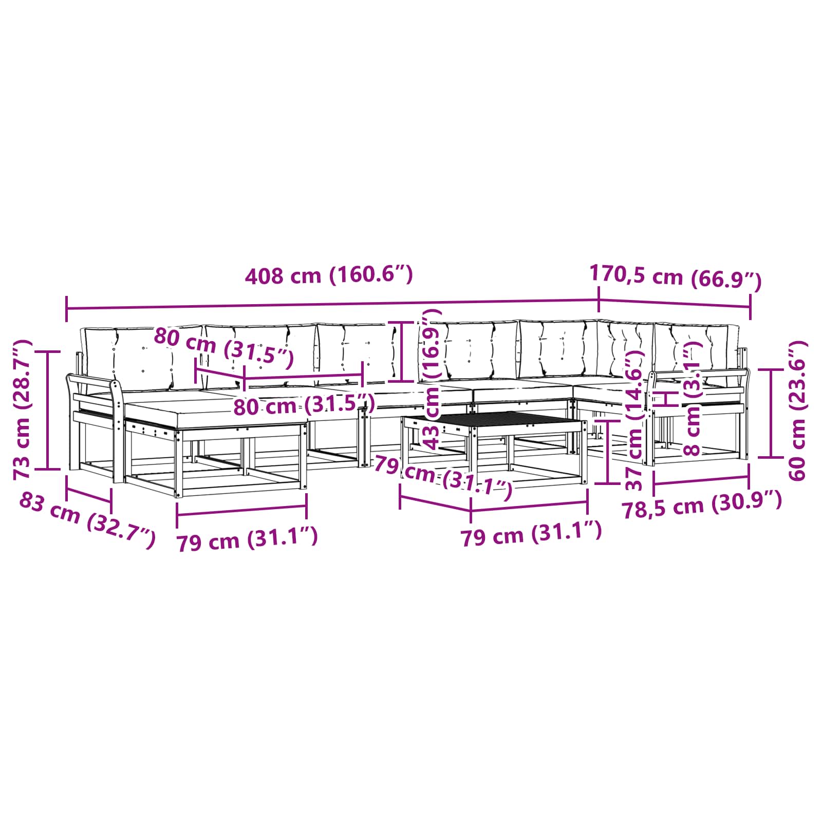 Set vanjskih sofa 8 pcs Bijela i bež