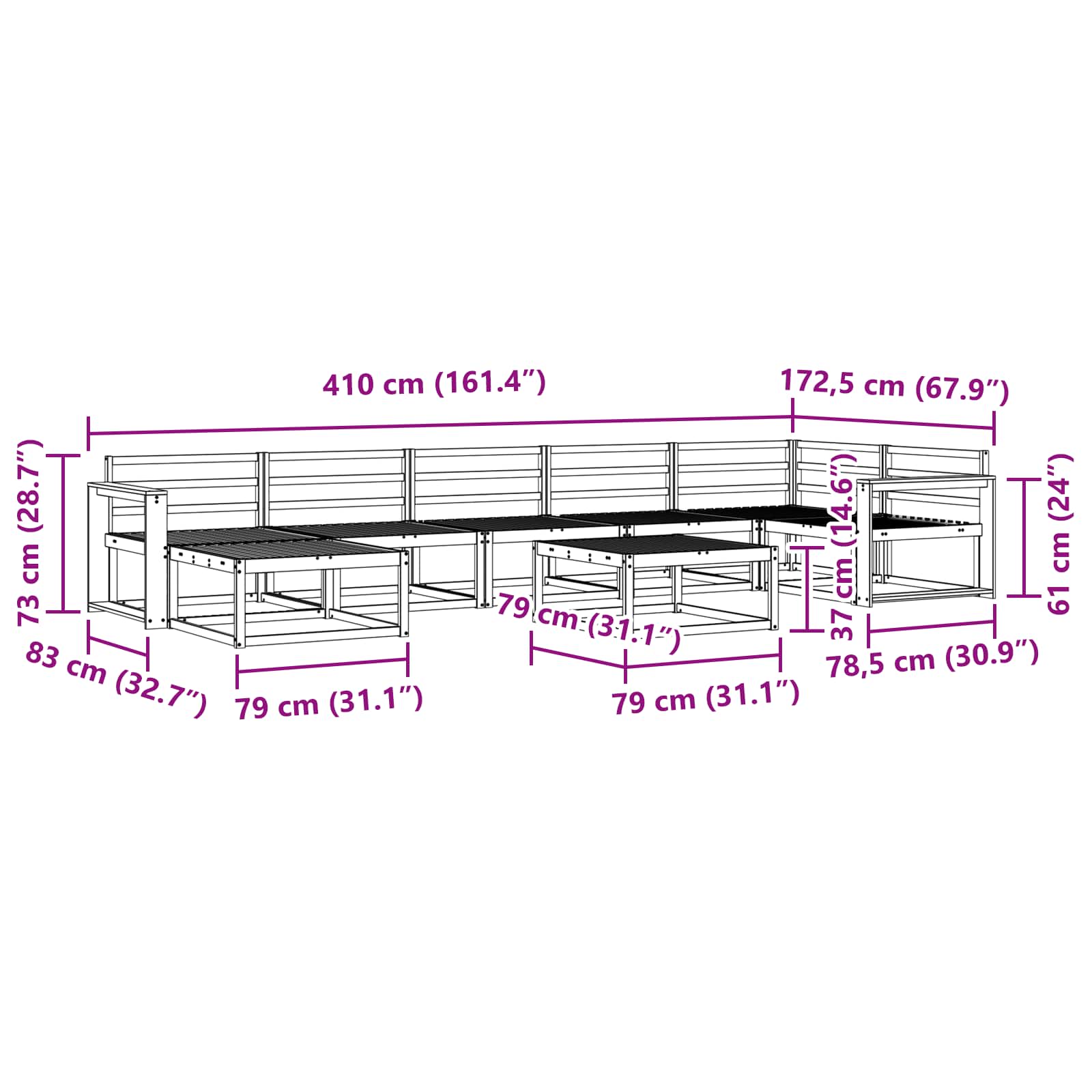 Set vanjskih sofa 8 pcs Bijela Čvrsto drvo akacije