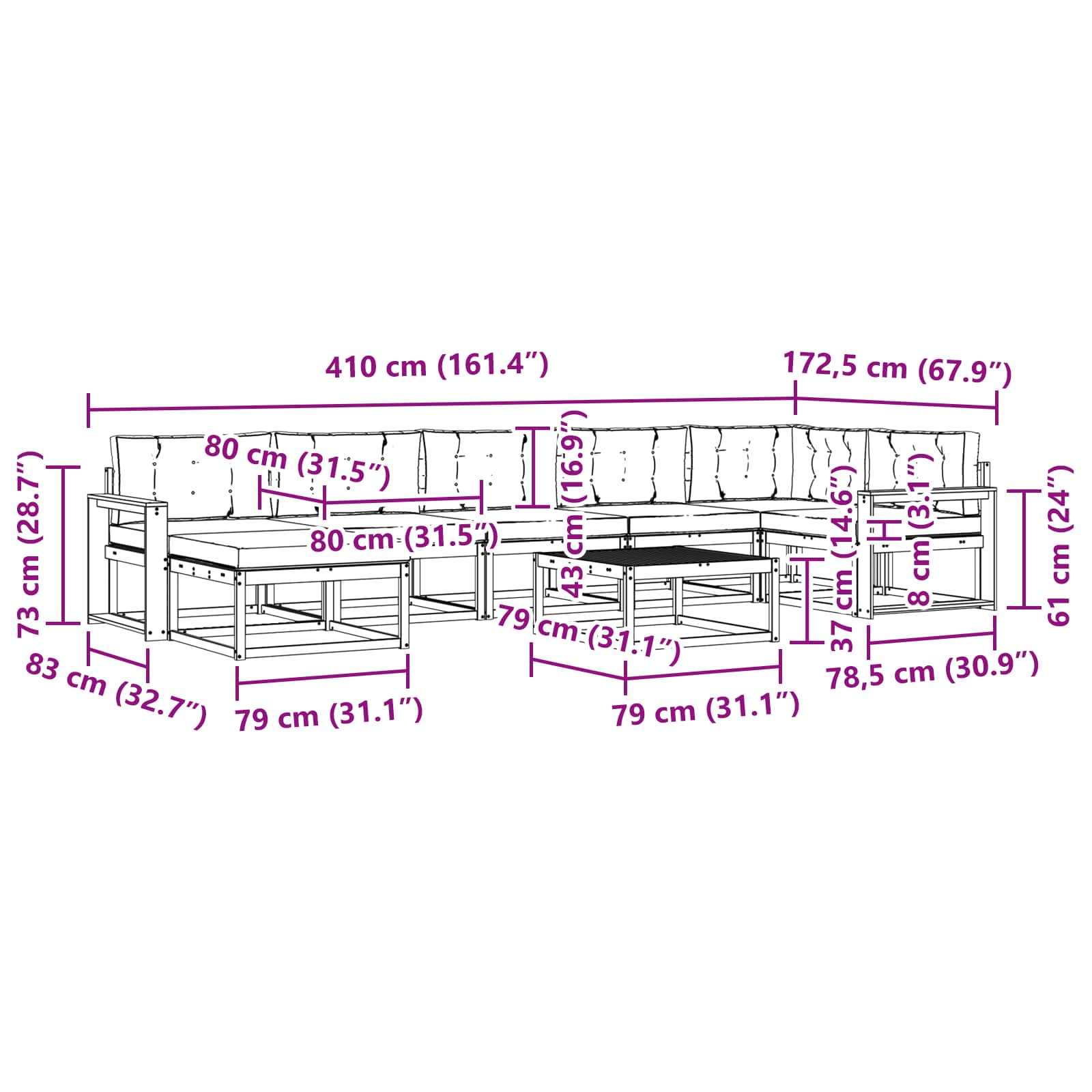 Set vanjskih sofa 8 pcs Bijela i bež