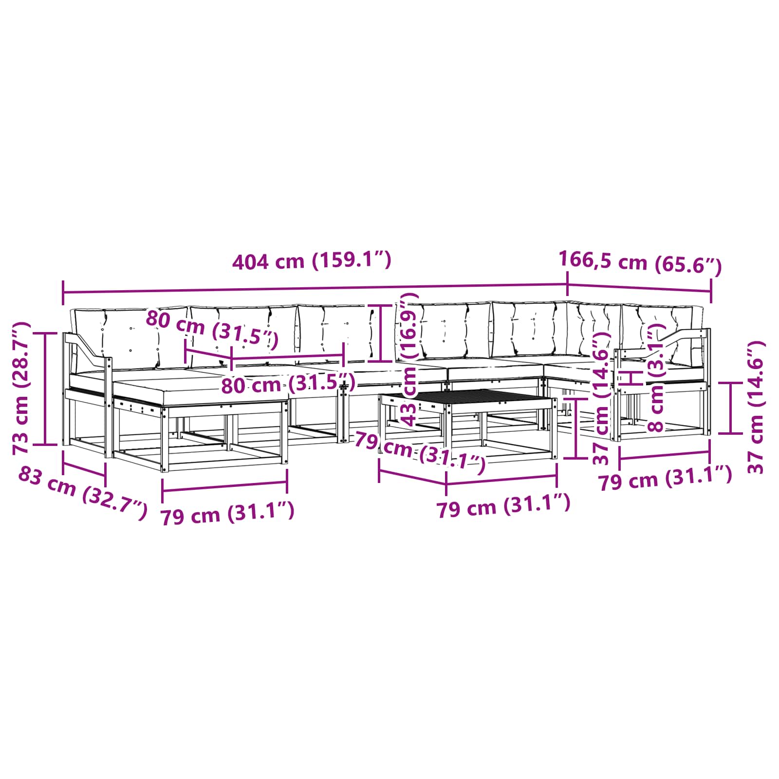 Set vanjskih sofa 8 pcs Bijela i svjetlosiva