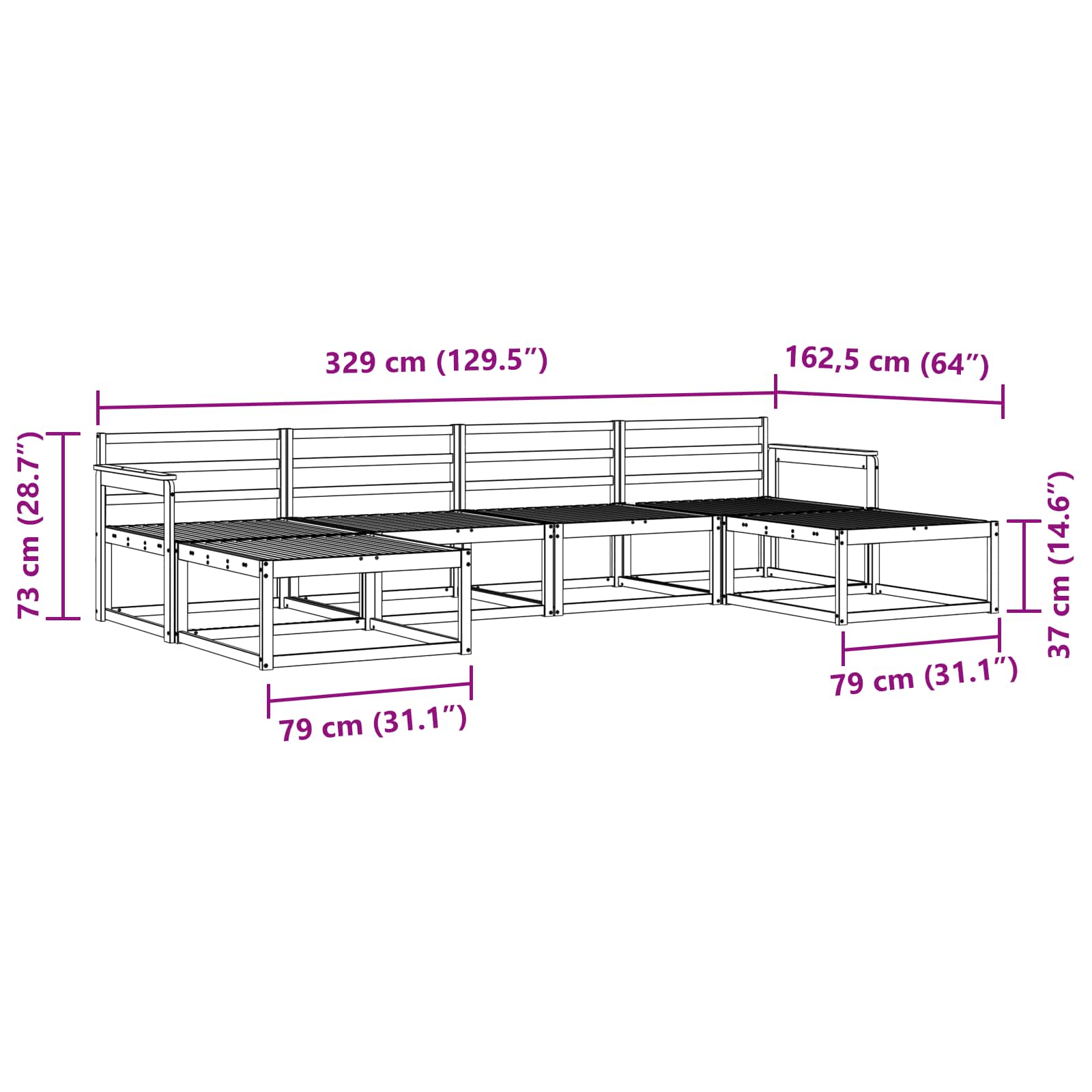 Set vanjskih sofa 6 pcs Bijela Čvrsto drvo akacije