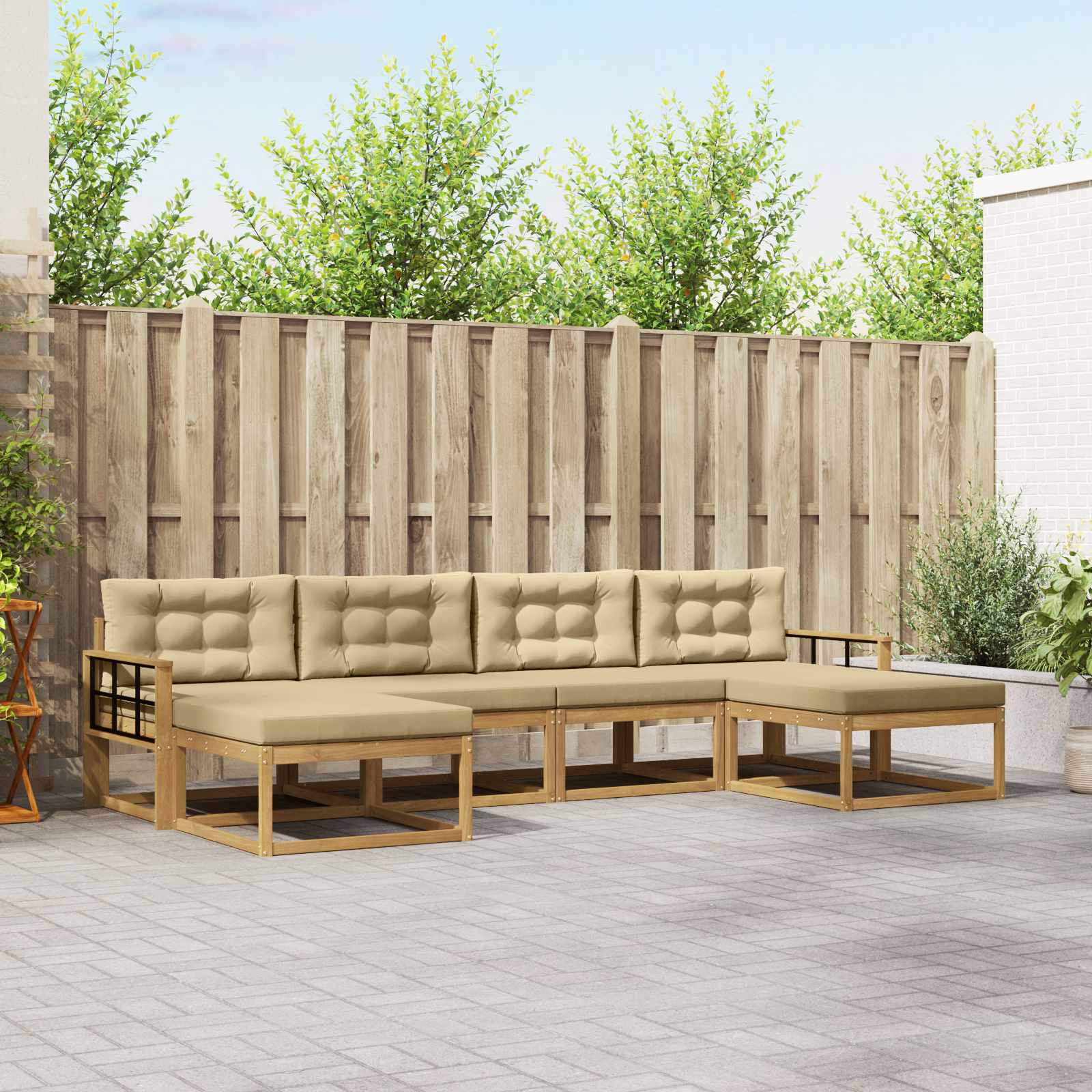 Set vanjskih sofa s jastukom 6 pcs Bijela i bež