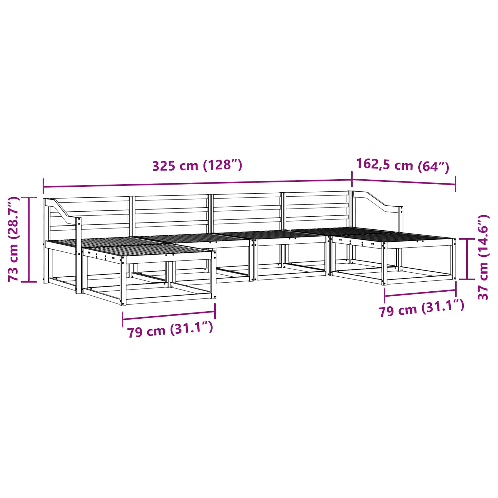 Set vanjskih sofa 6 pcs Bijela Čvrsto drvo akacije