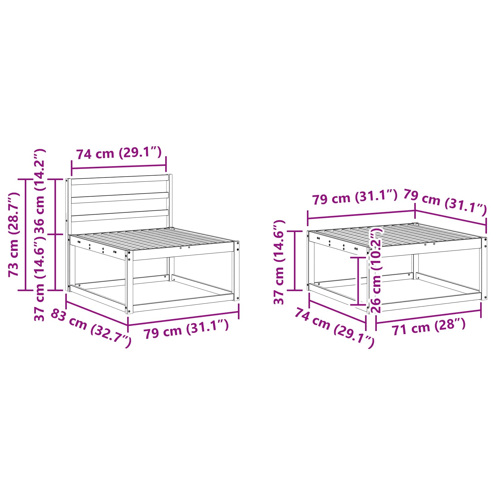 Set vanjskih sofa 6 pcs Bijela Čvrsto drvo akacije