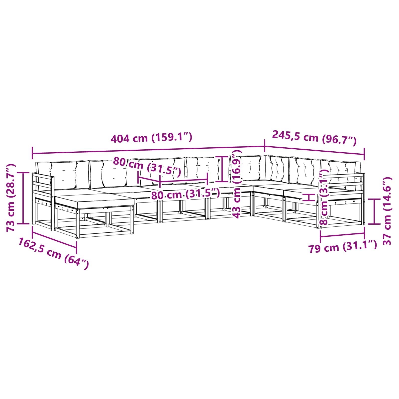 Set vanjskih sofa 8 pcs Bijela i bež