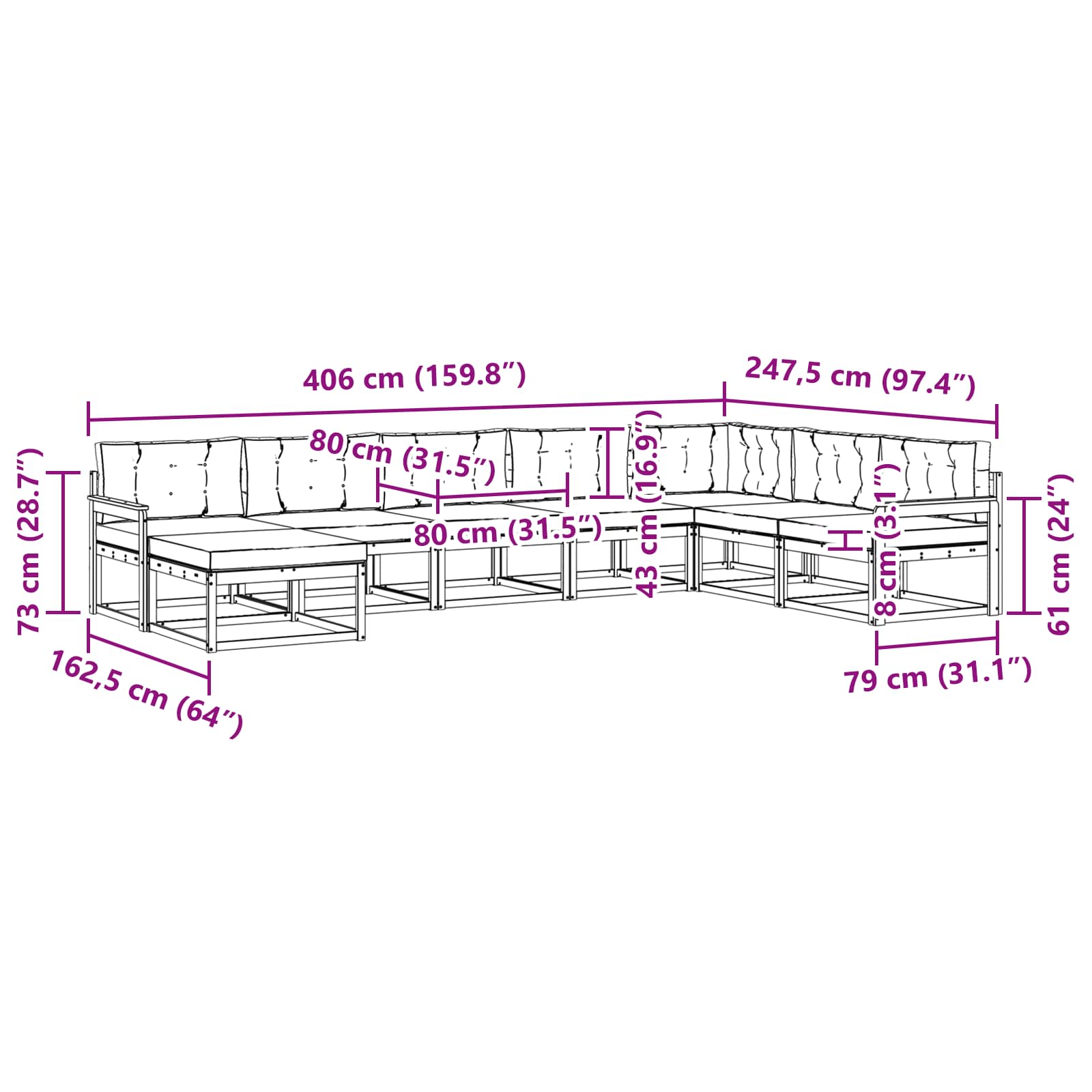Set vanjskih sofa 8 pcs Bijela i bež