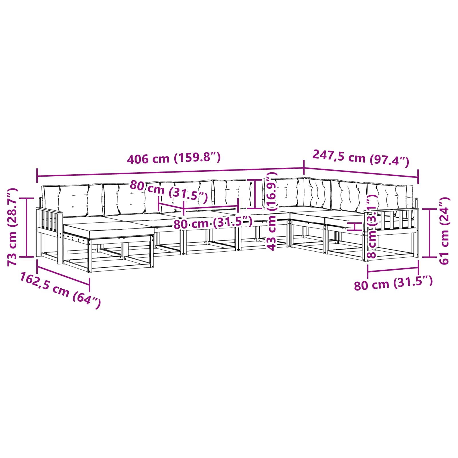 Set vanjskih sofa 8 pcs Bijela i bež