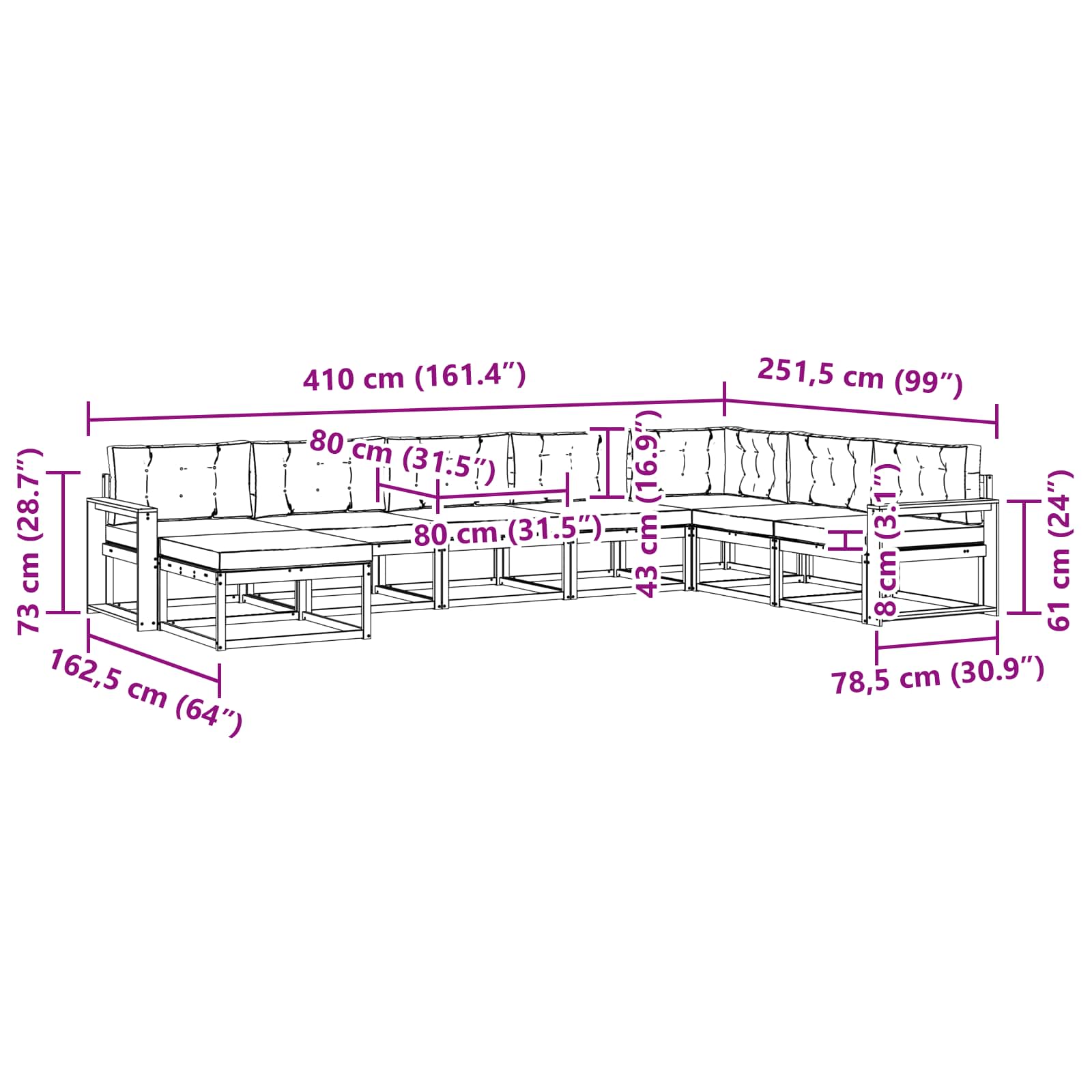 Set vanjskih sofa 8 pcs Bijela i krem