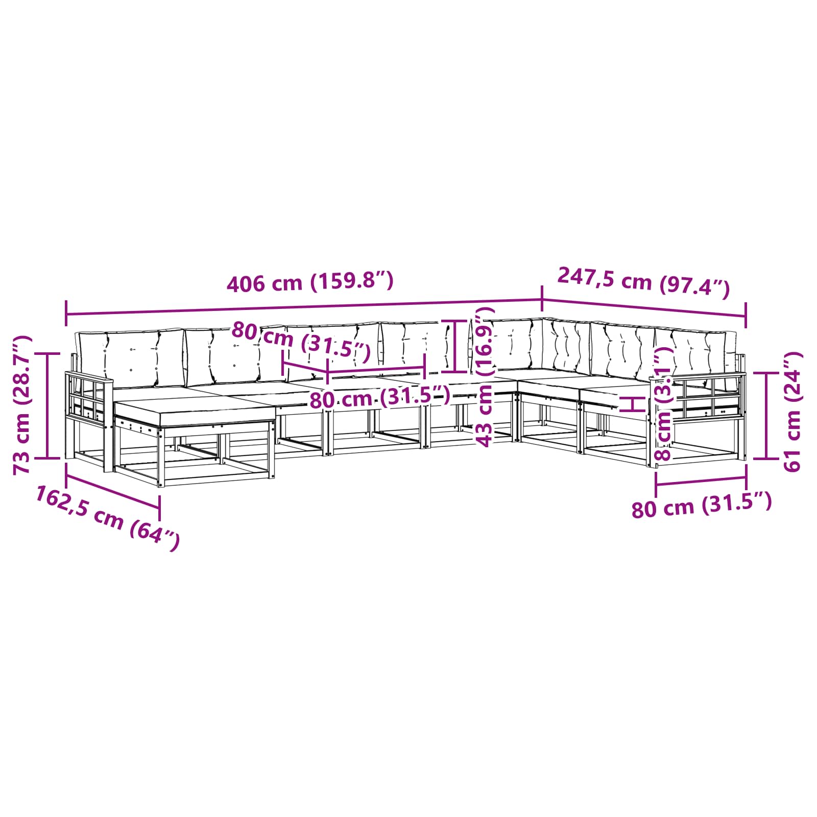 Set vanjskih sofa 8 pcs Bijela i bež