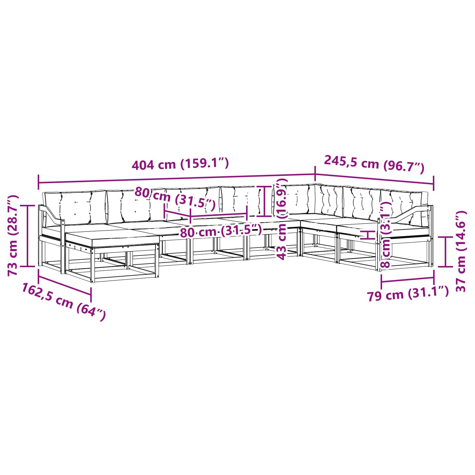 Set vanjskih sofa 8 pcs Bijela i bež
