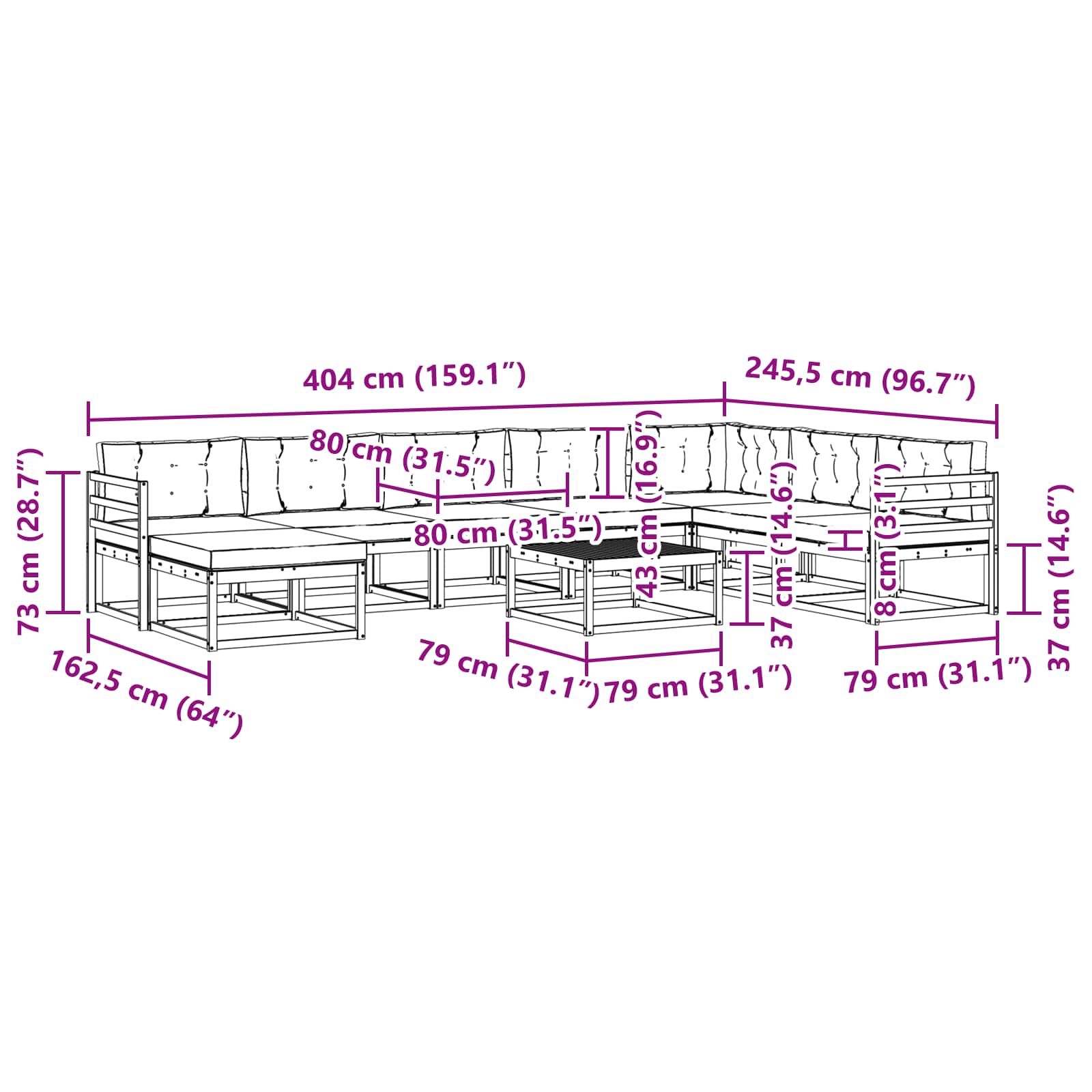 Set vanjskih sofa 9 pcs Bijela i bež