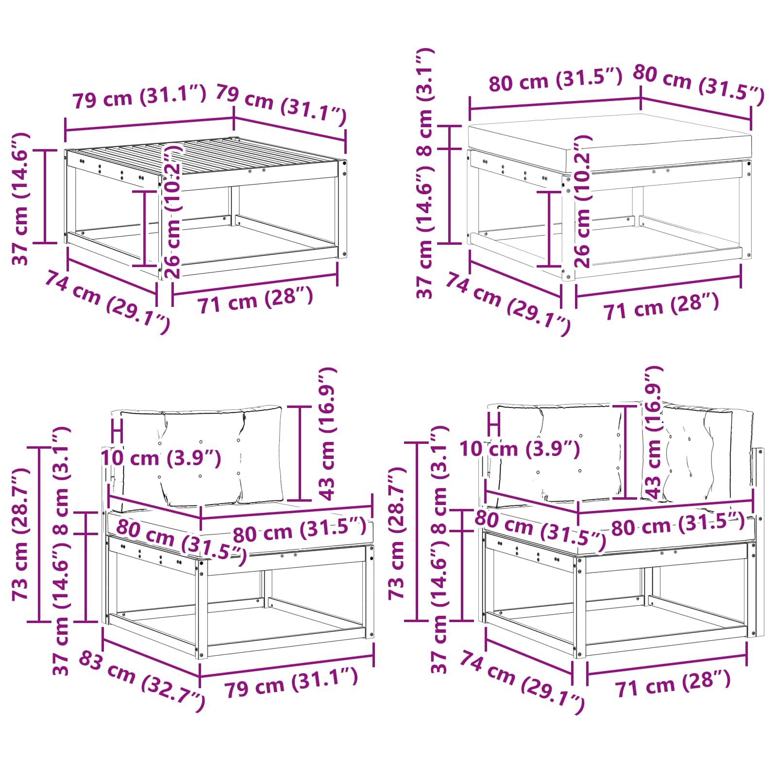 Set vanjskih sofa 9 pcs Bijela i bež
