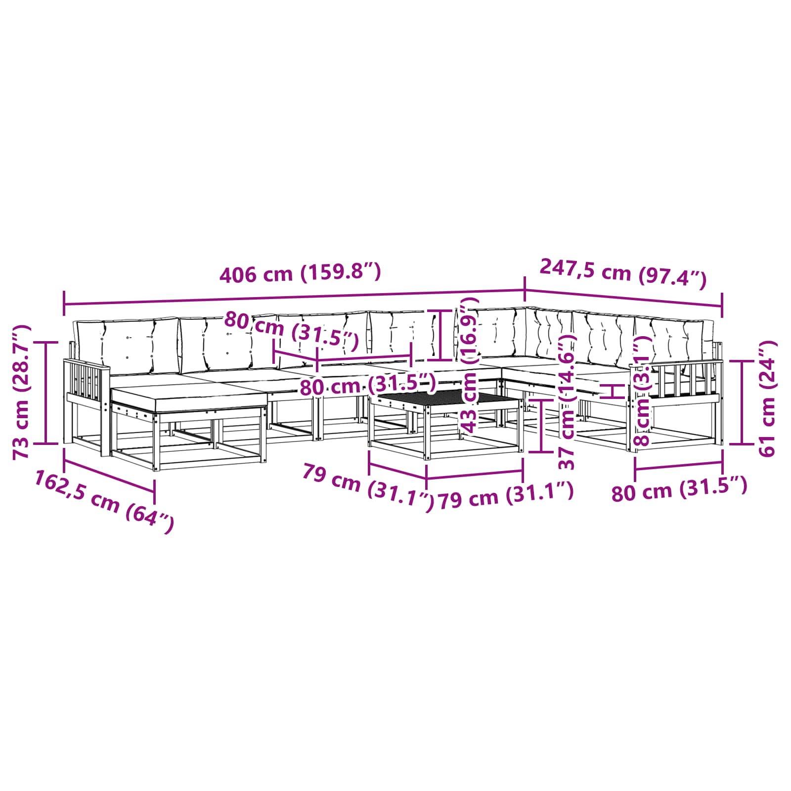 Set vanjskih sofa 9 pcs Bijela i bež