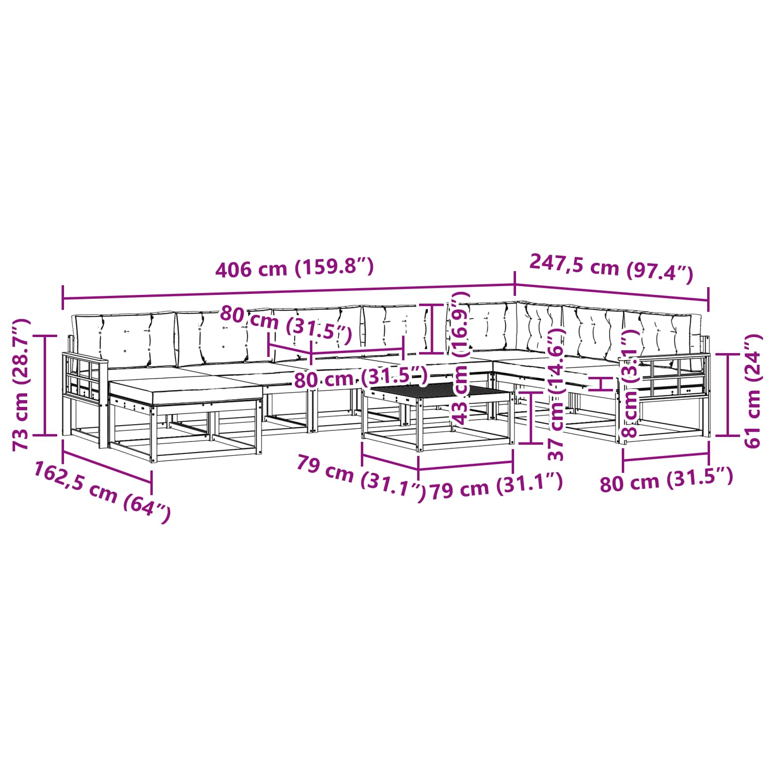 Set vanjskih sofa 9 pcs Bijela i bež