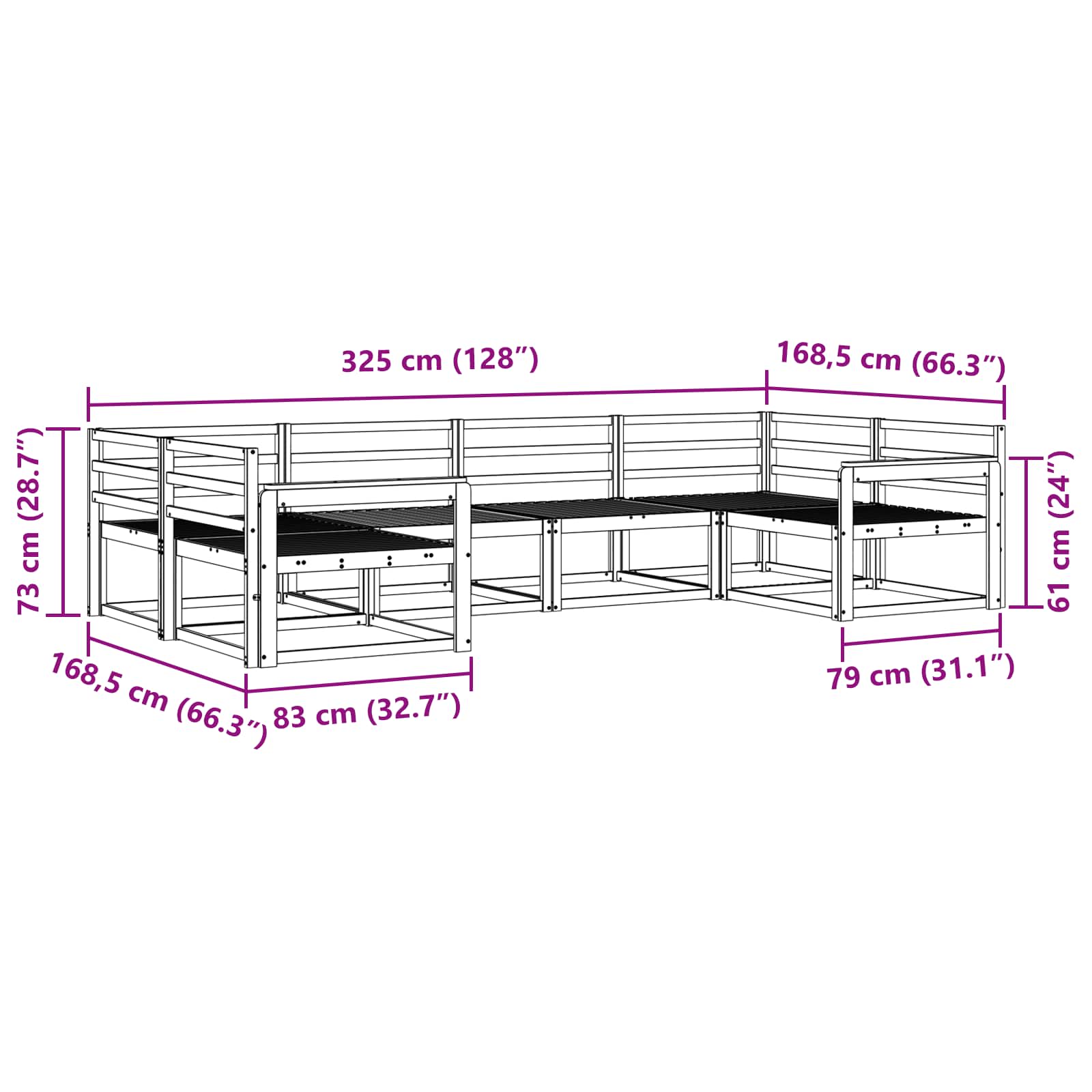 Set vanjskih sofa 6 pcs Bijela Čvrsto drvo akacije