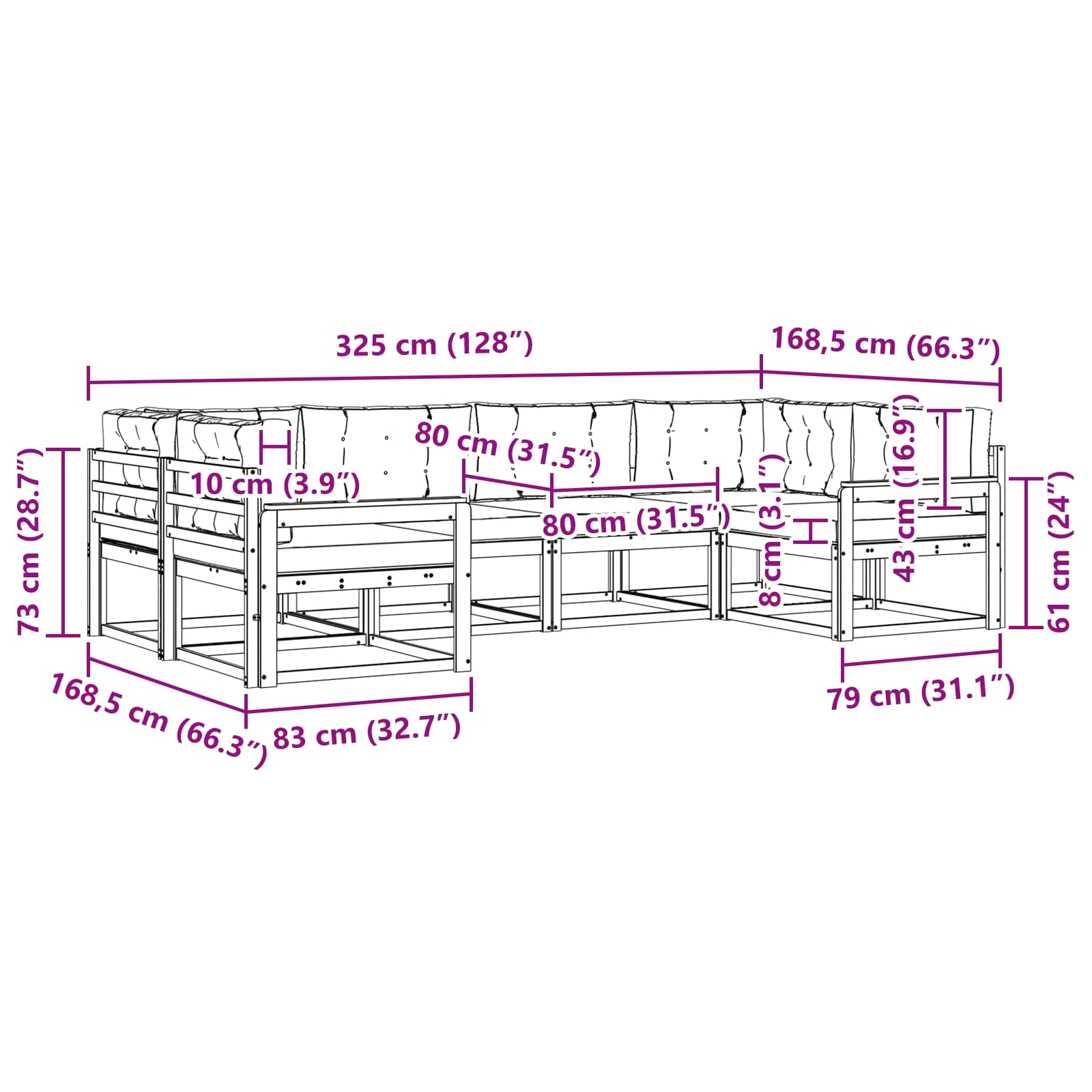 Set vanjskih sofa s jastukom 6 pcs Bijela i bež