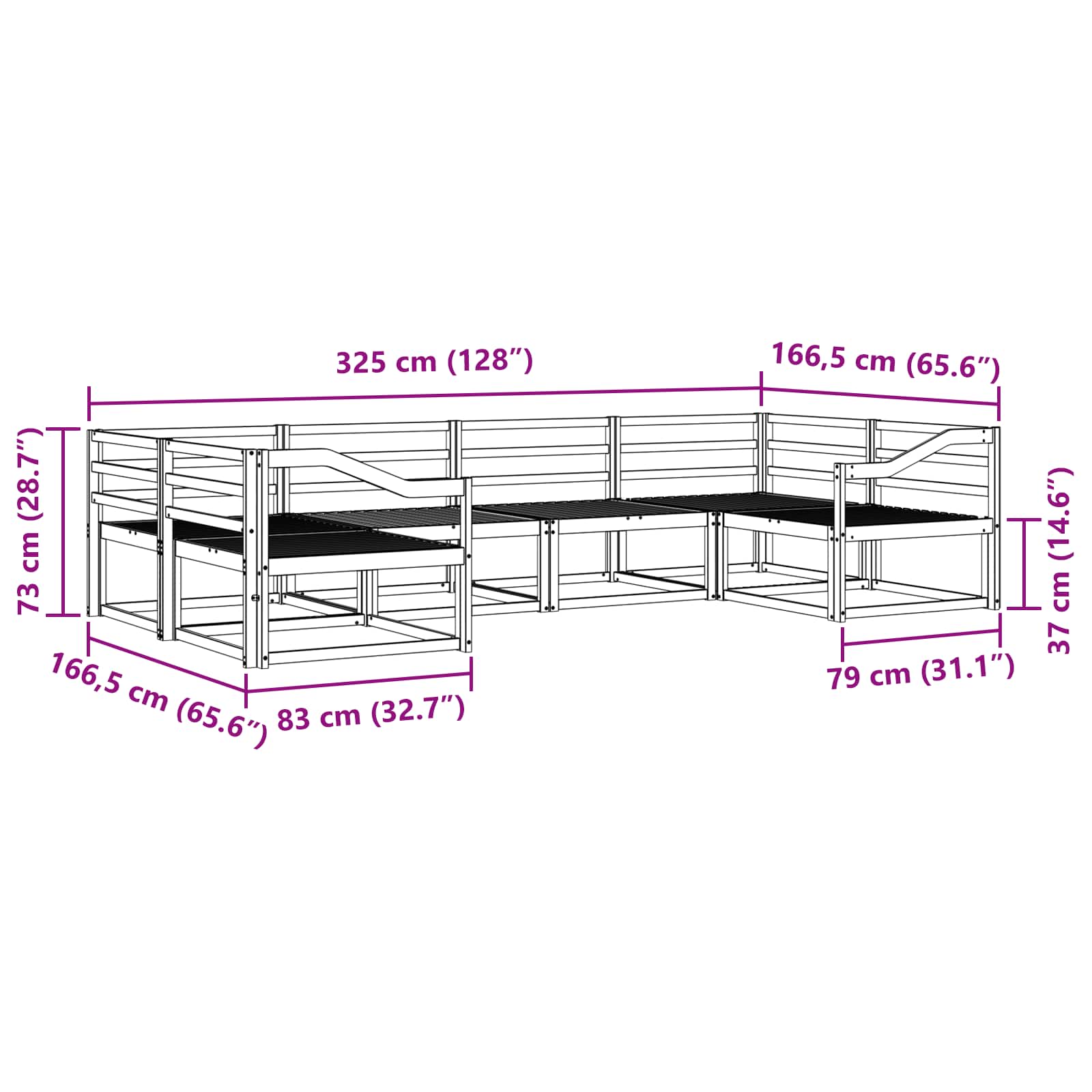 Set vanjskih sofa 6 pcs Bijela Čvrsto drvo akacije