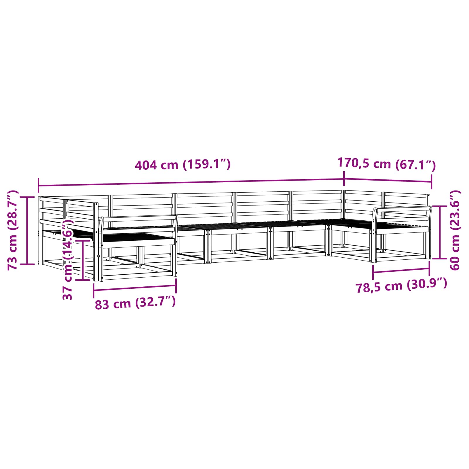 Set vanjskih sofa 7 pcs Bijela Čvrsto drvo akacije