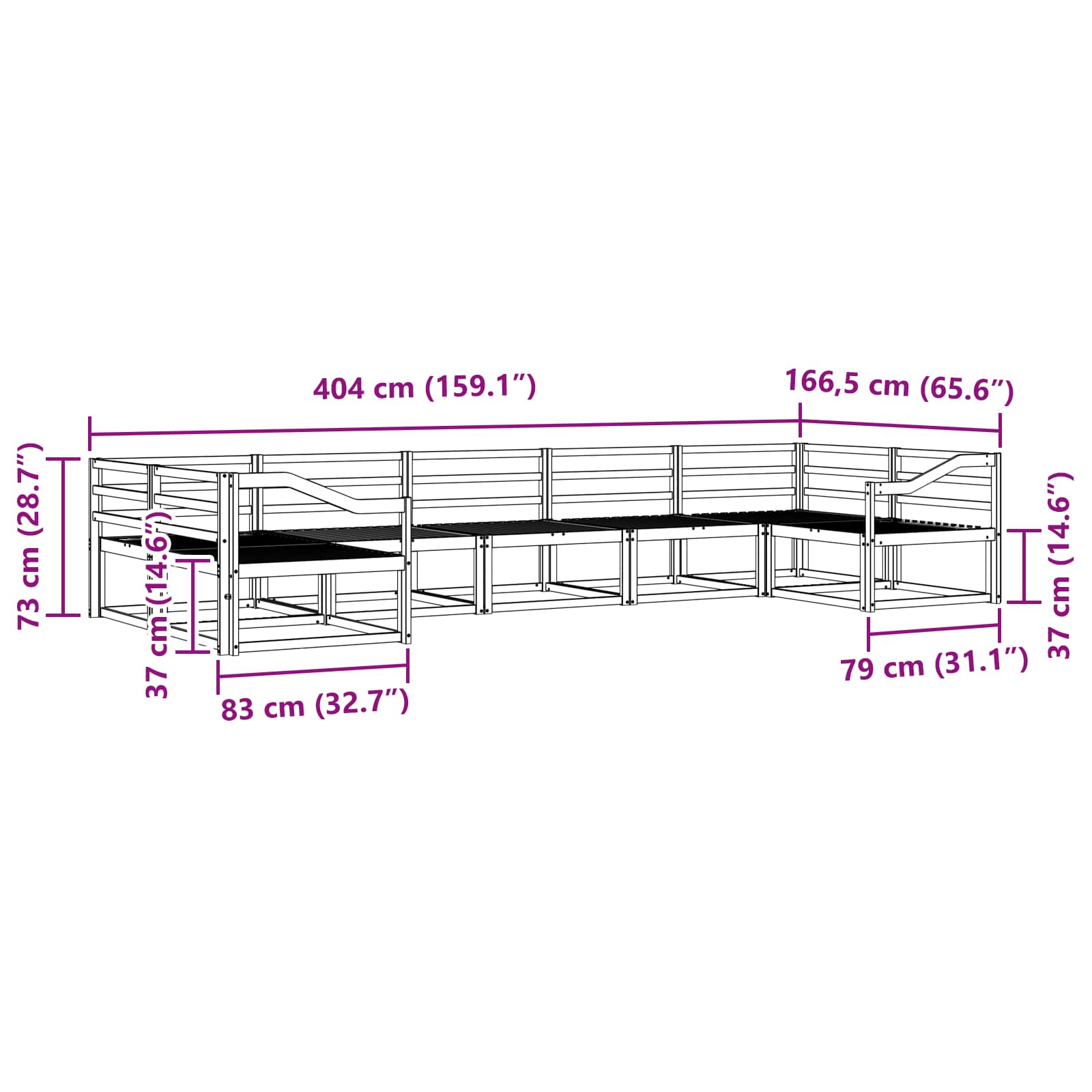 Set vanjskih sofa 7 pcs Bijela Čvrsto drvo akacije
