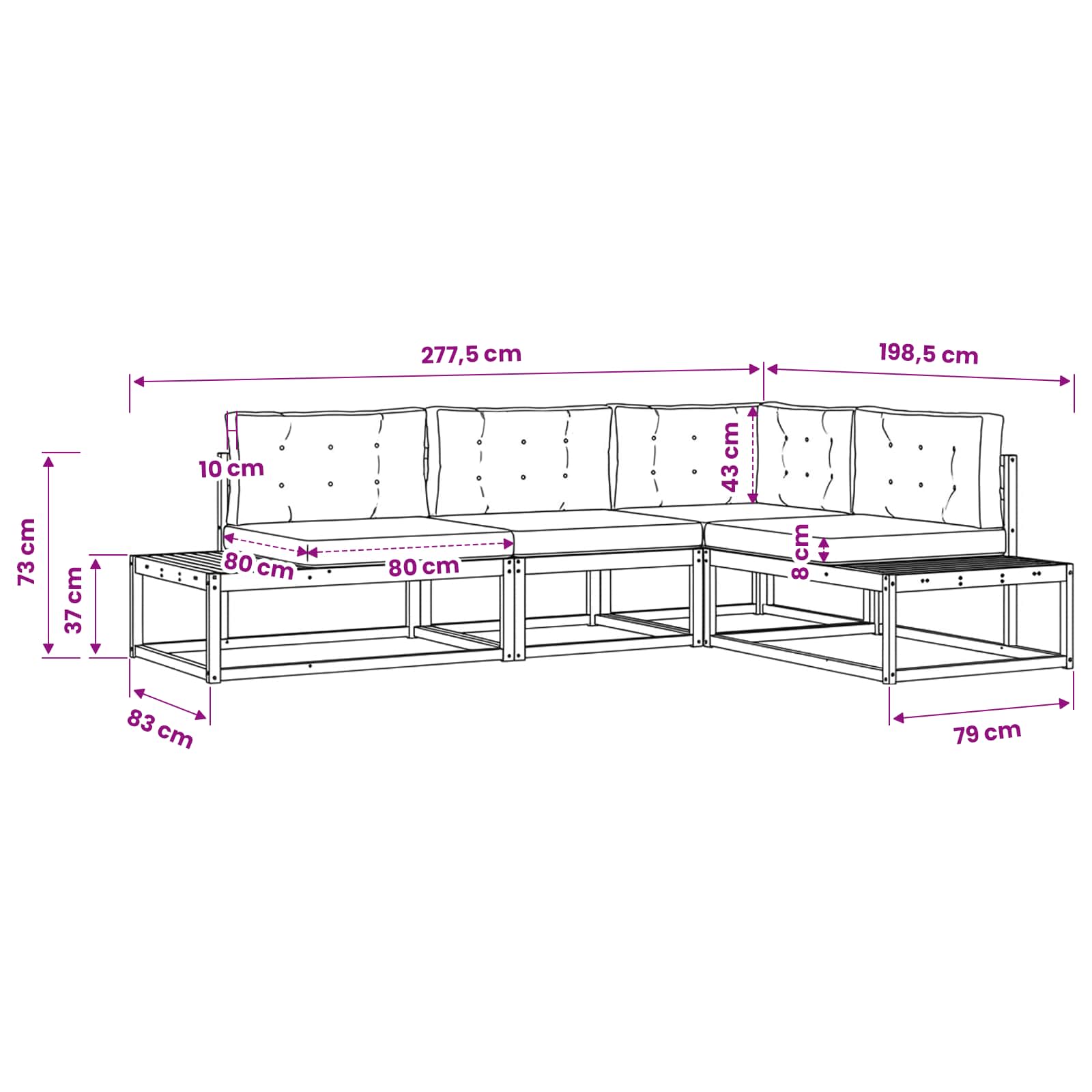Set vanjskih sofa Bijela 277,5 x 198,5 x 73 cm Poliester