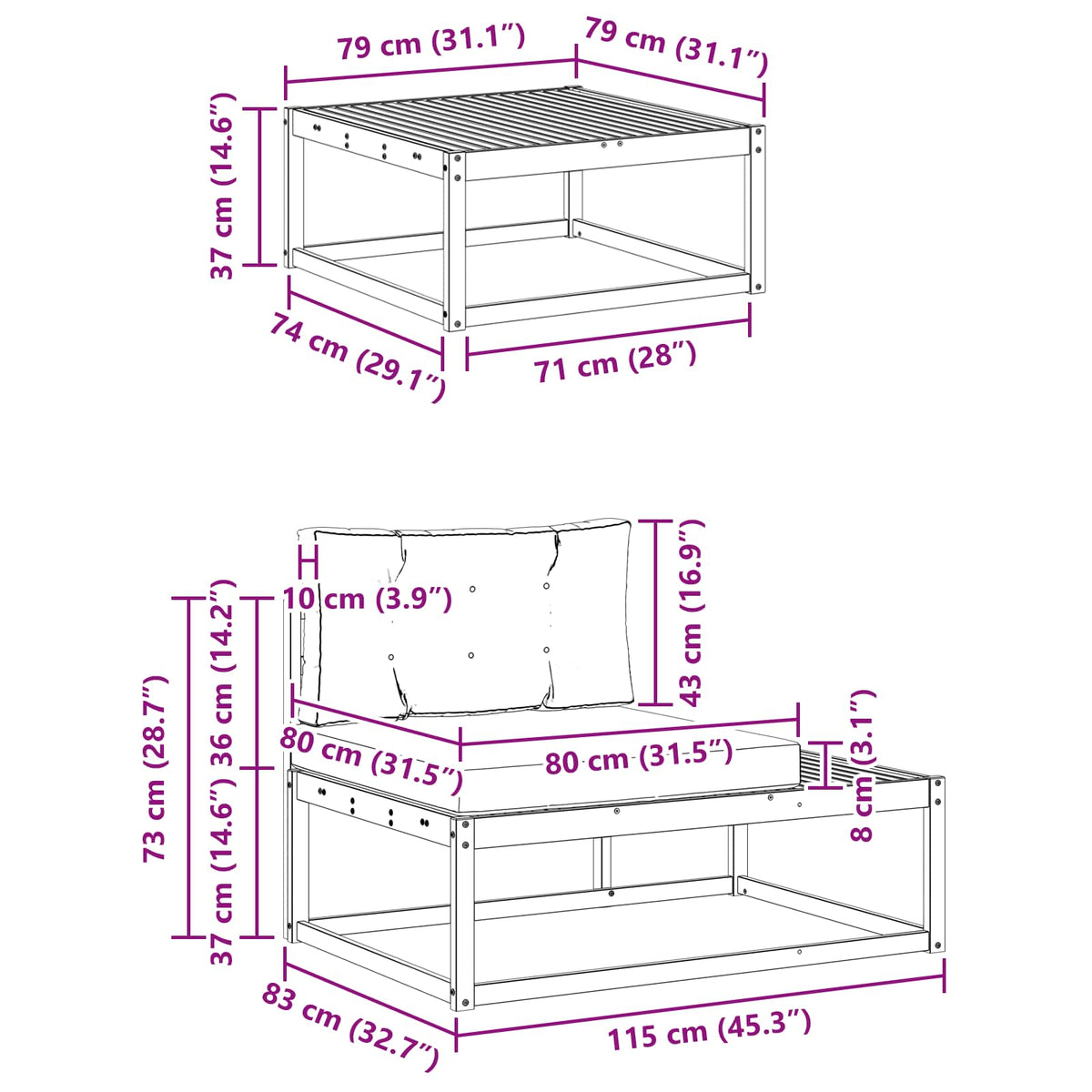 Set vanjskih sofa Bijela 277,5 x 198,5 x 73 cm Poliester
