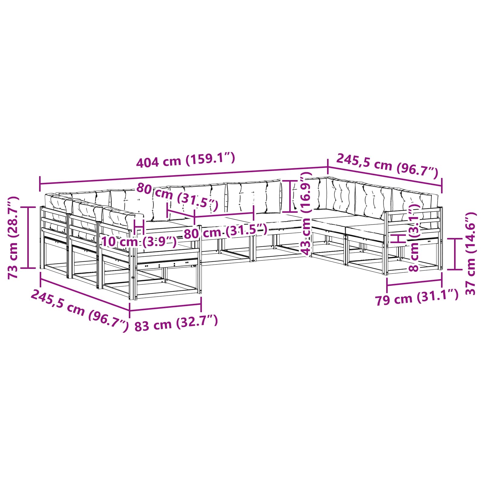 Set vanjskih sofa s jastukom 9 pcs Bijela i bež