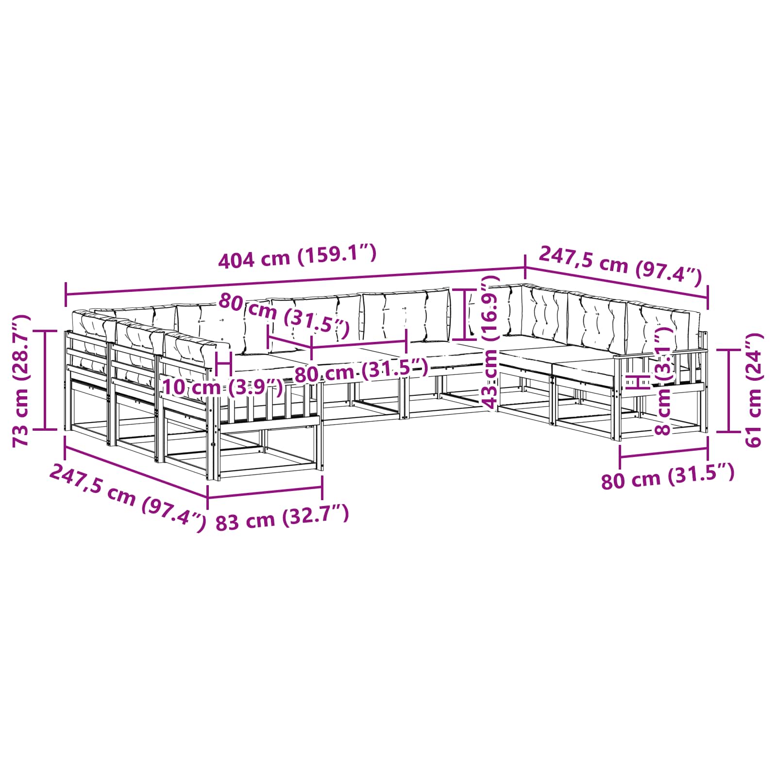 Set vanjskih sofa s jastukom 9 pcs Bijela i bež