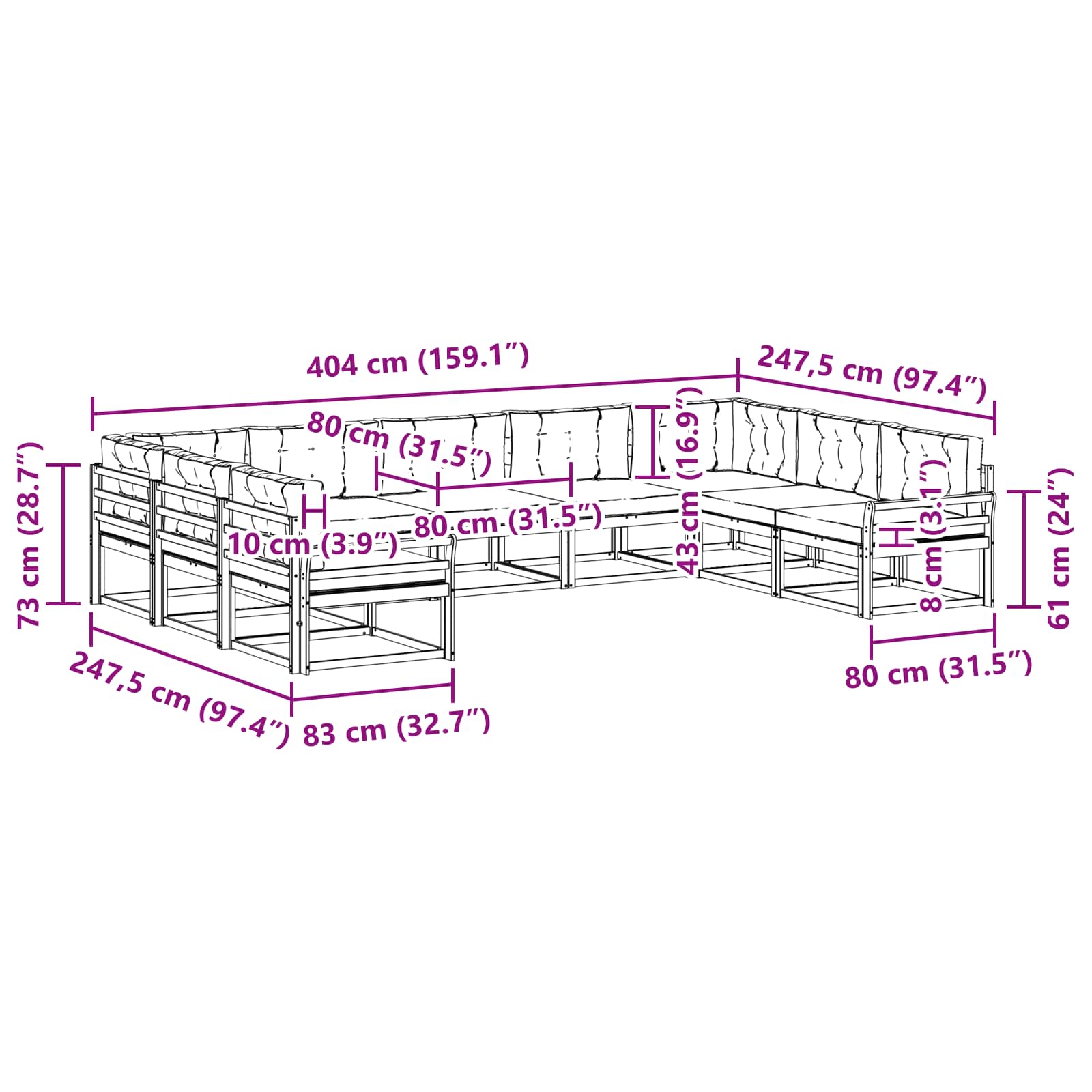 Set vanjskih sofa s jastukom 9 pcs Bijela i bež