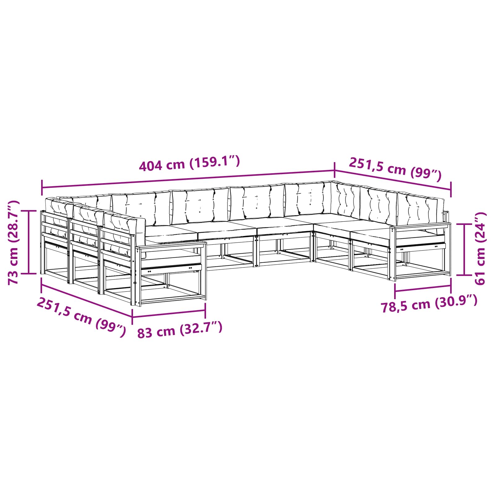 Set vanjskih sofa s jastukom 9 pcs Bijela i krem