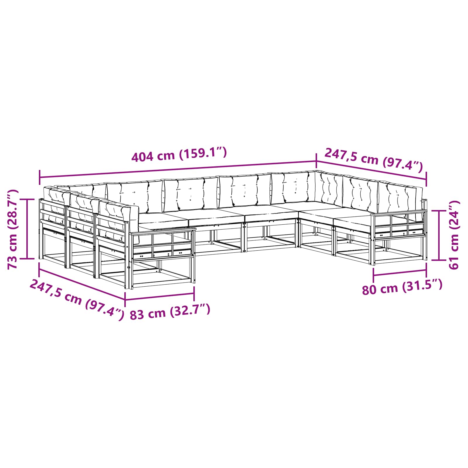 Set vanjskih sofa s jastukom 9 pcs Bijela i svjetlosiva