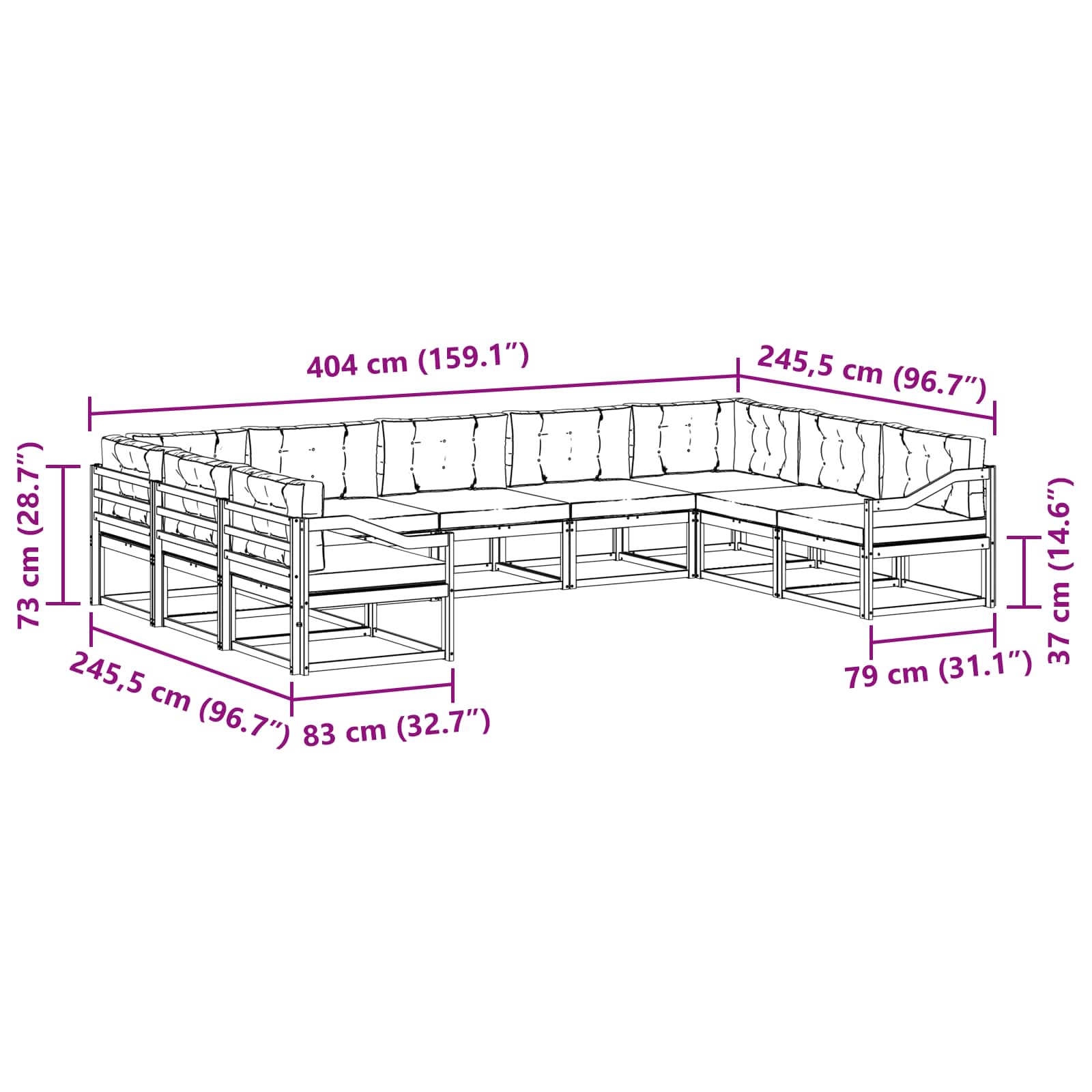 Set vanjskih sofa s jastukom 9 pcs Bijela i bež