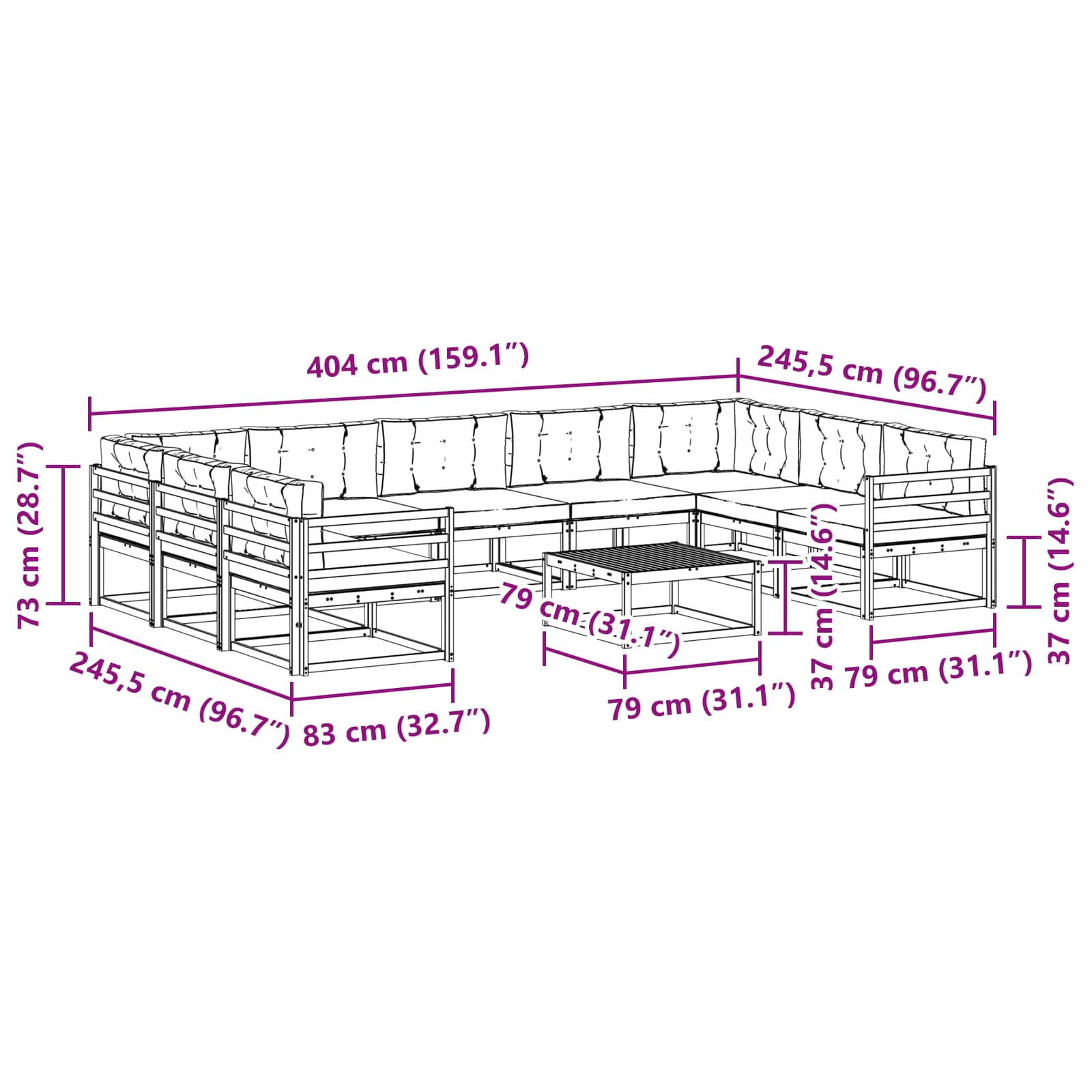 Set vanjskih sofa s jastukom 10 pcs Bijela i antracit