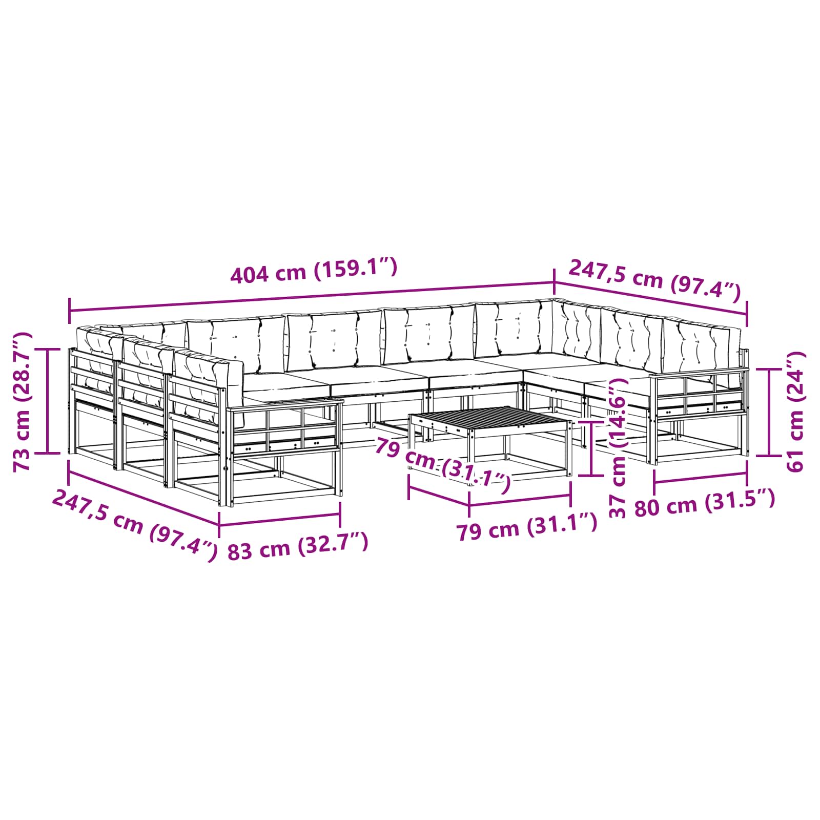 Set vanjskih sofa s jastukom 10 pcs Bijela i krem