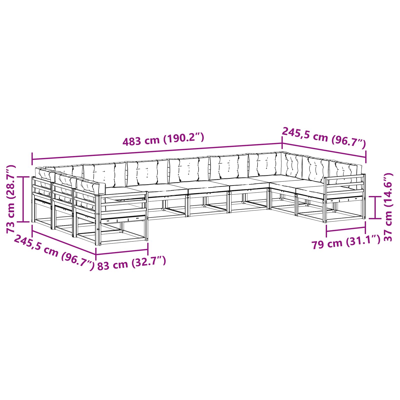 Set vanjskih sofa s jastukom 10 pcs Bijela i krem