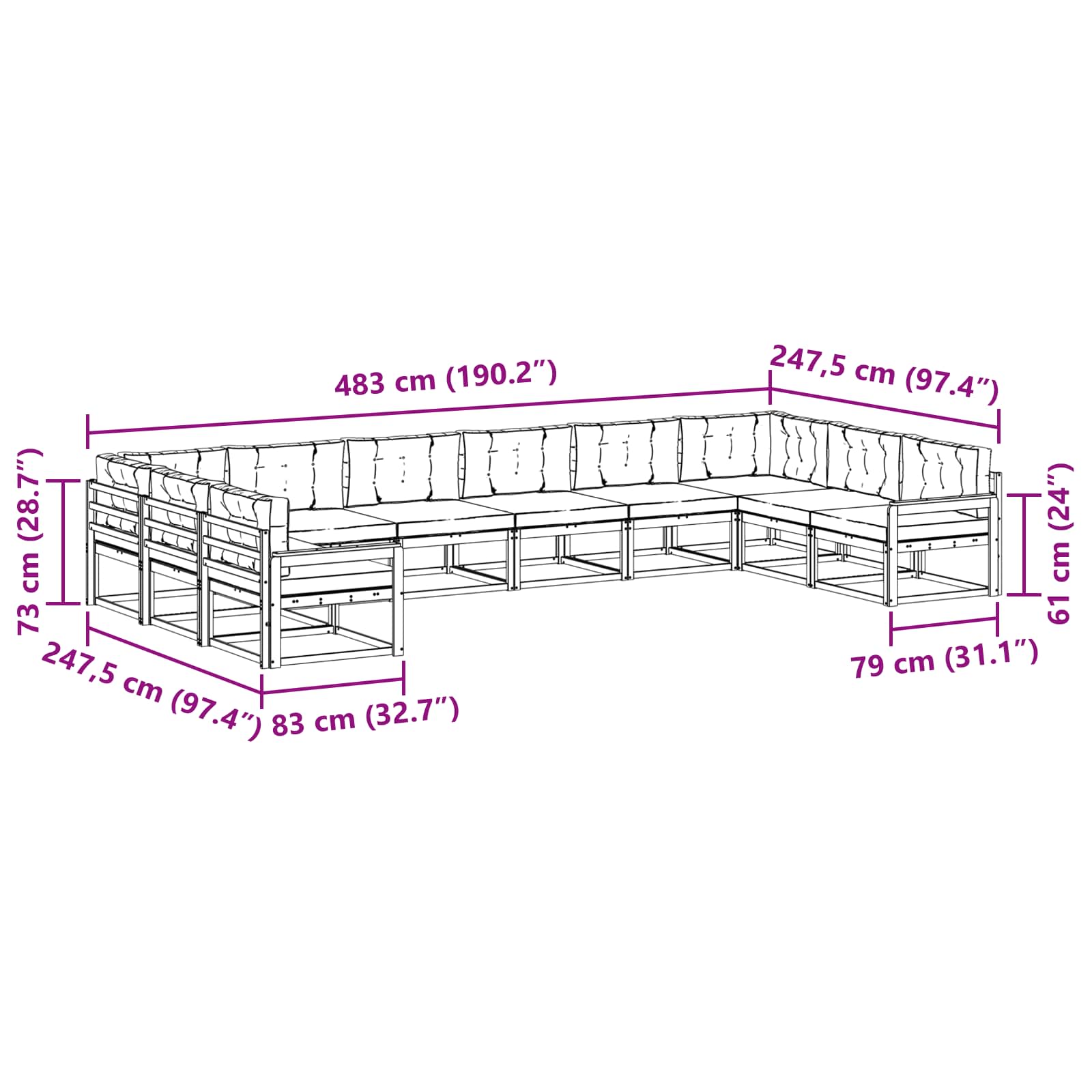 Set vanjskih sofa s jastukom 10 pcs Bijela i svjetlosiva